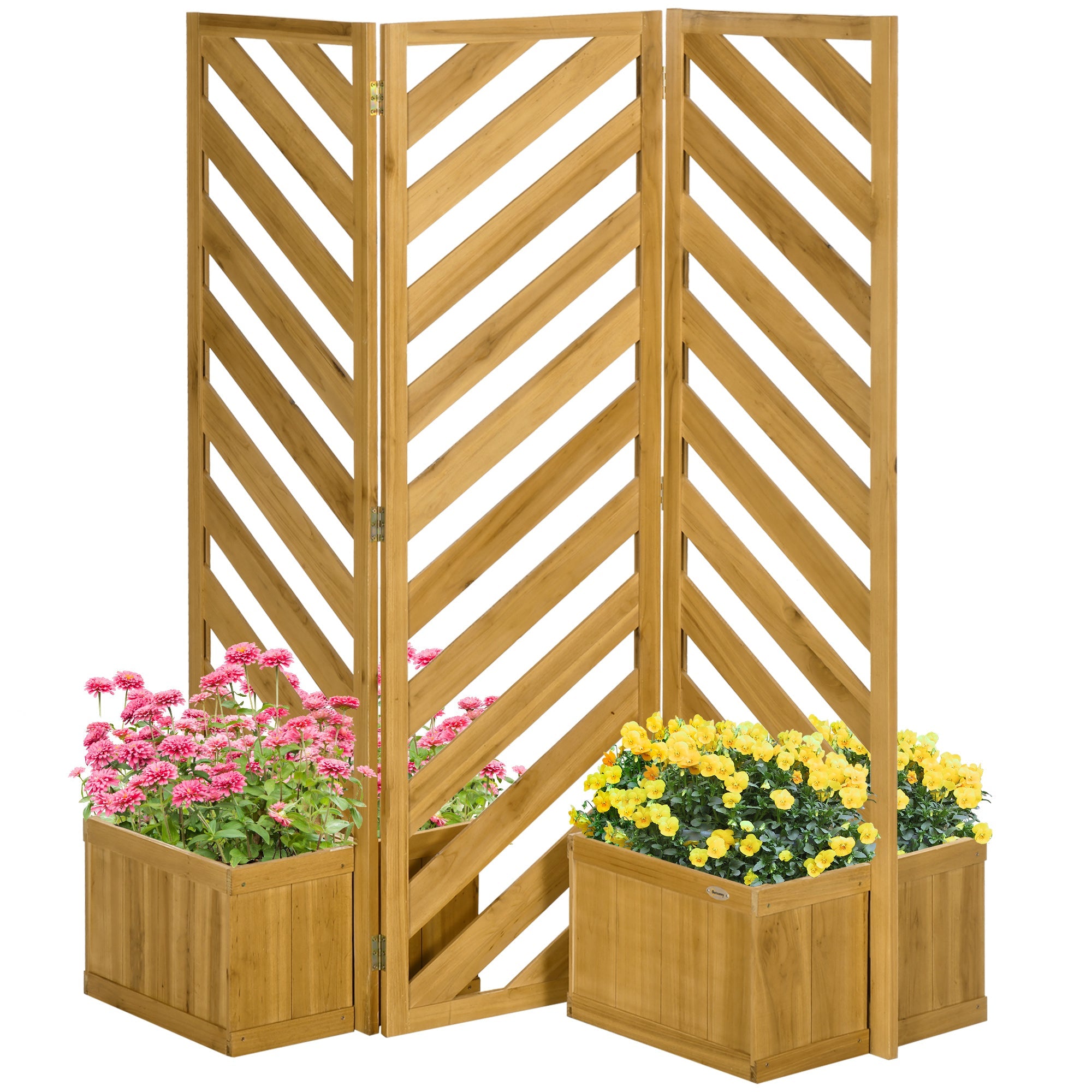 Outsunny Outdoor Privacy Screen with Raised Garden Beds 4 Self-Draining Panels for Pool Hot Tub Freestanding