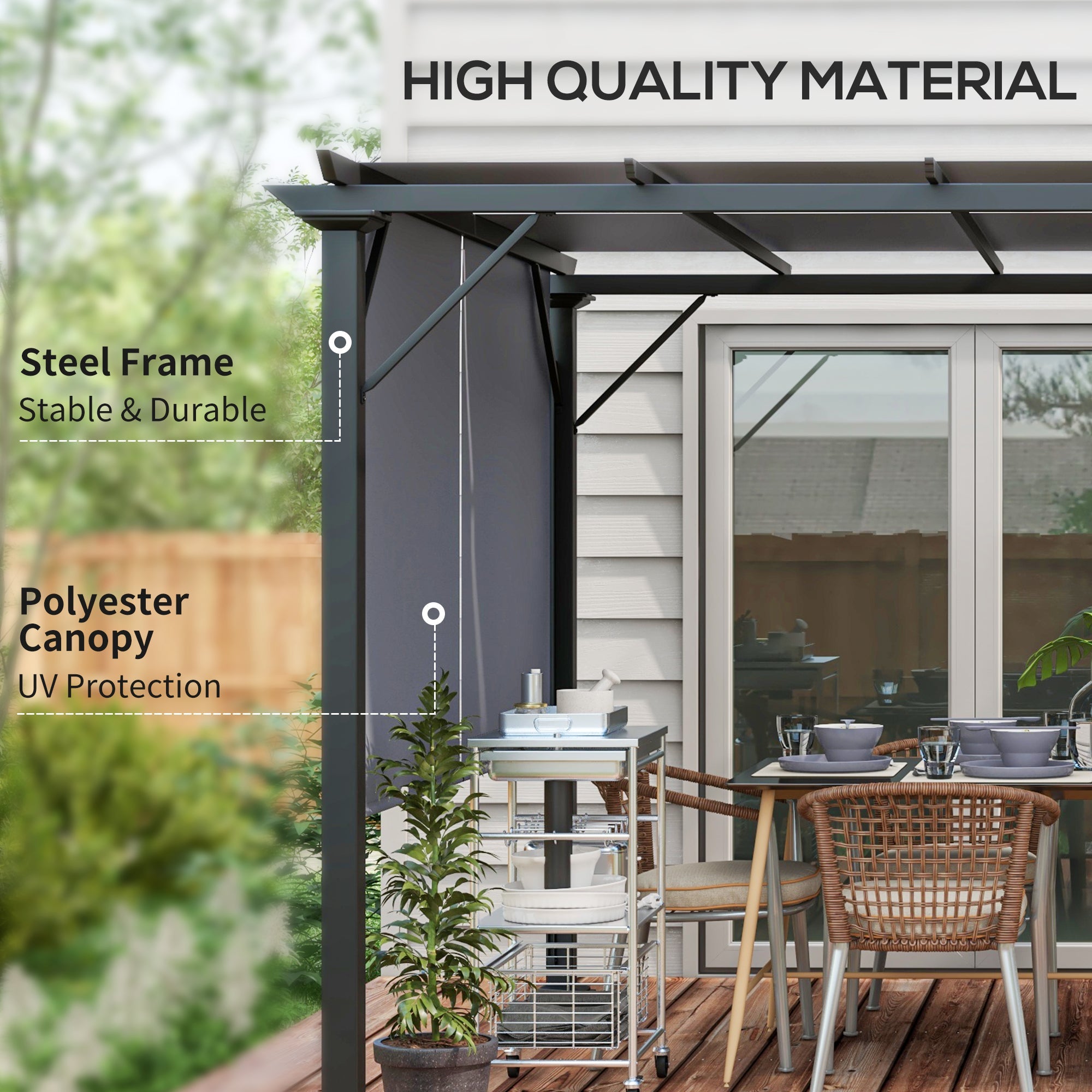 Outsunny 12' x 10' Outdoor Patio Gazebo Pergola with Retractable Canopy Roof, Steel Frame with Stakes, Grey