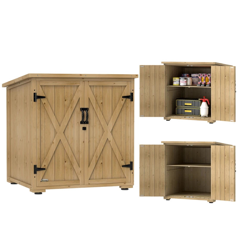 Wooden Outdoor Storage Cabinet, Garden Shed Potting Shed with Shelf and Double Doors, Natural