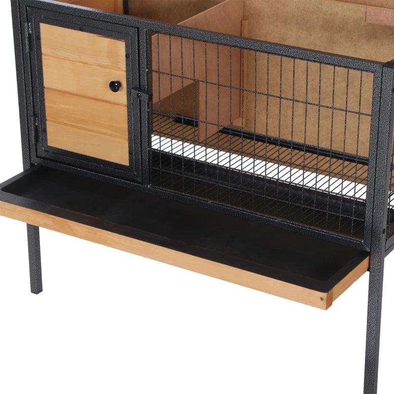 Rabbit Hutch, Wooden Bunny Cage Indoor Outdoor Bunny Hutch with Tray and Openable Water-Resistant Roof, Yellow