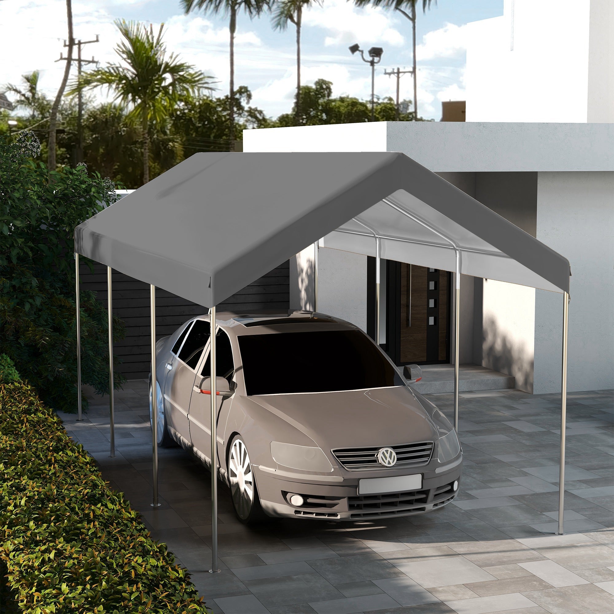 Outsunny 10 x 20ft Carport Replacement Canopy, UV Resistant Garage Car Cover with Ball Bungee Cords, Dark Grey
