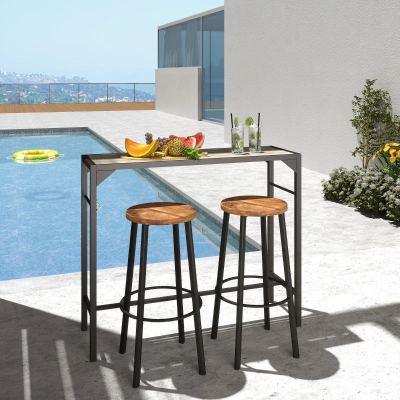 Bar Height Outdoor Table with Built-In Bottle Opener, Patio Bar Table with Wood Grain Plastic Top, 47.2" x 15" x 39"