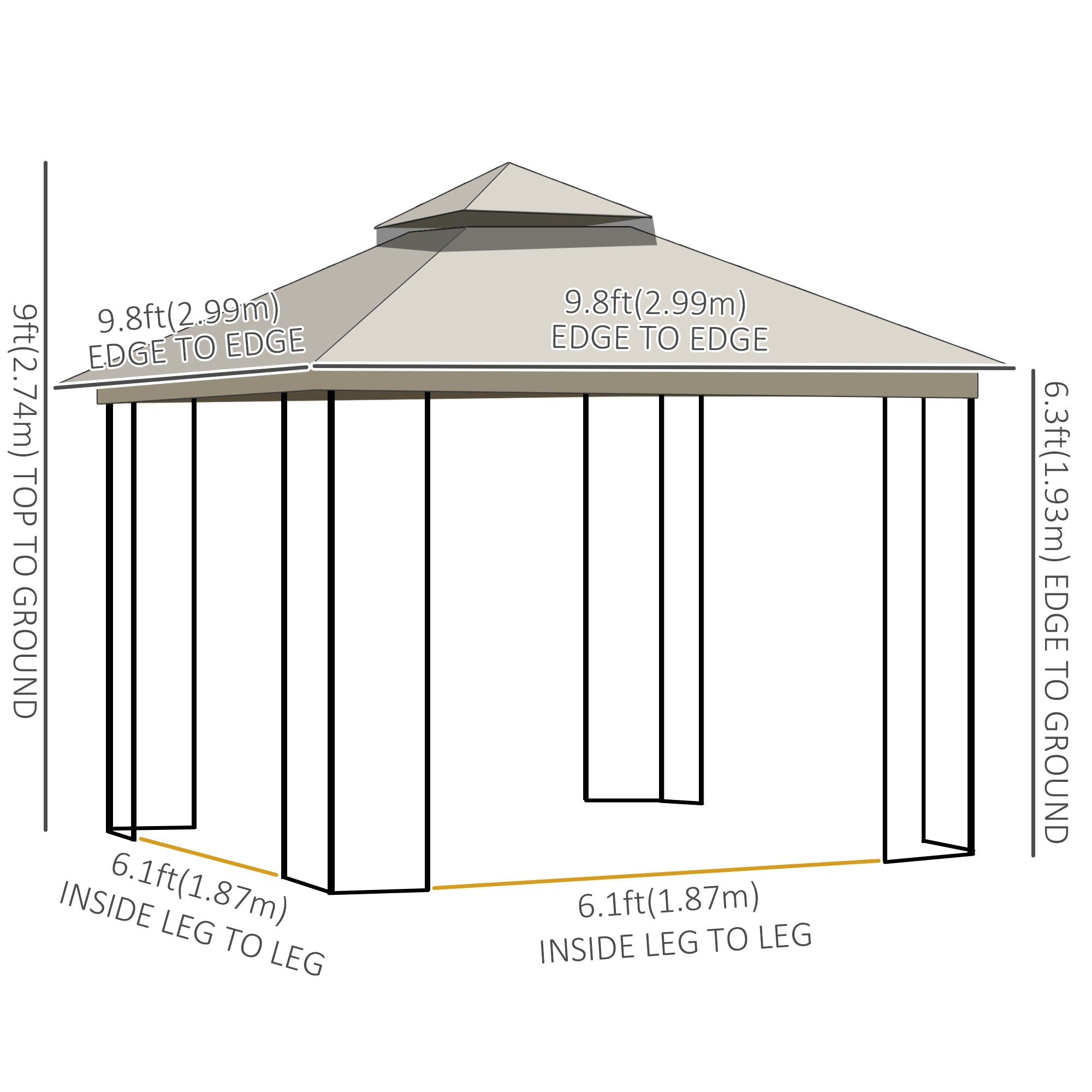 Outsunny 10'x10' Soft-top Patio Gazebo Deck Canopywith Double Tier Roof, Removable Mesh Curtains, Display Shelves, Top Hooks, Beige