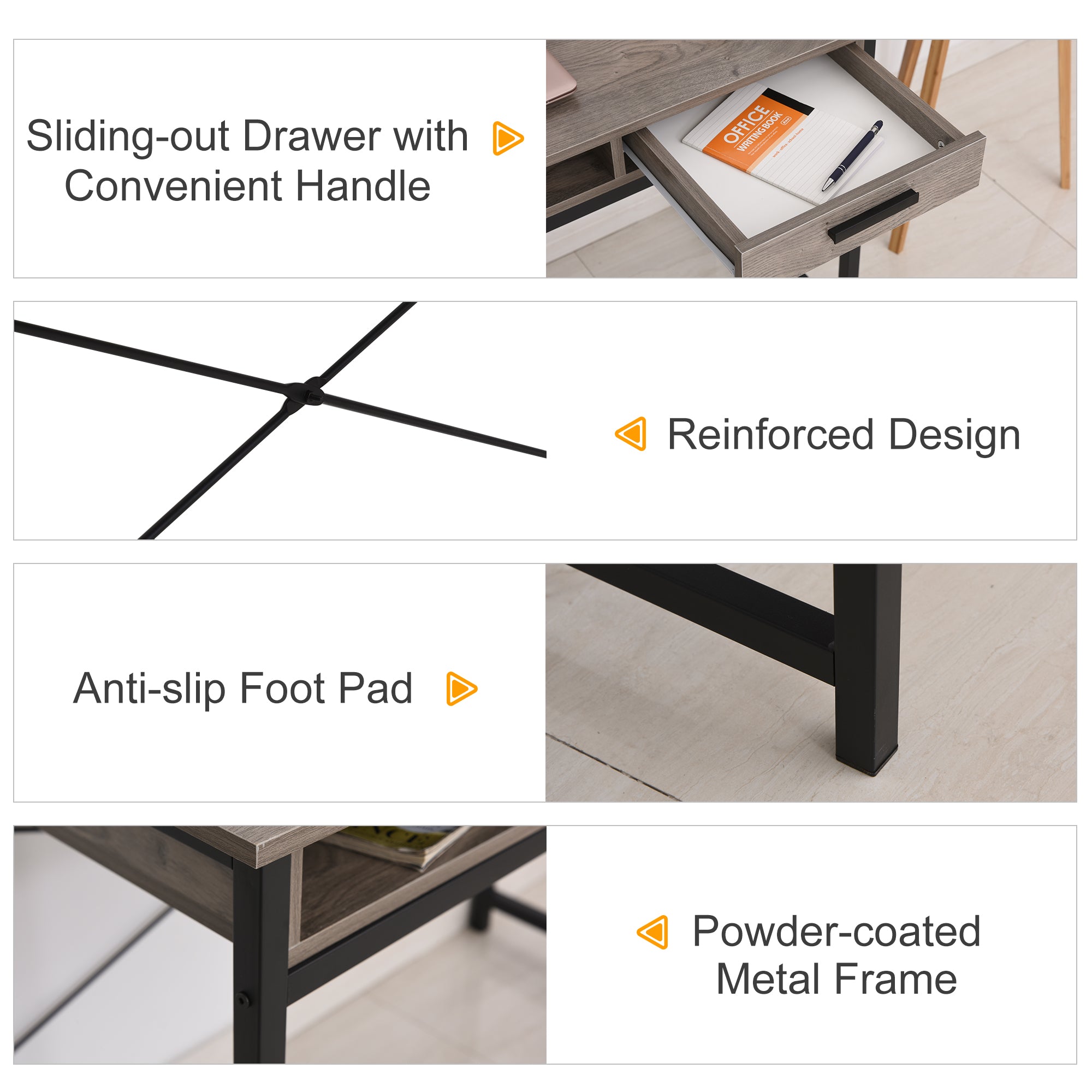 HOMCOM Grey Industrial Computer Desk with Drawer & Open Shelves - Stylish Writing Table with Hutch for Home Office