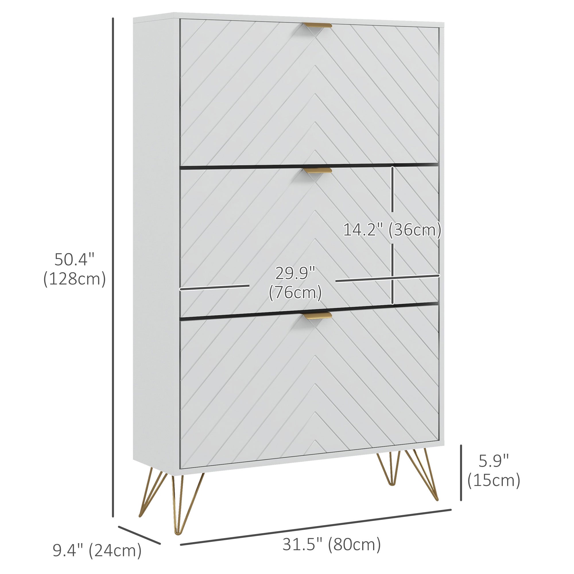 HOMCOM Shoe Sanctuary: Modern White Cabinet with 3 Flip Drawers, 8 Vents, Narrow Design for 18 Pairs, Entryway Organizer