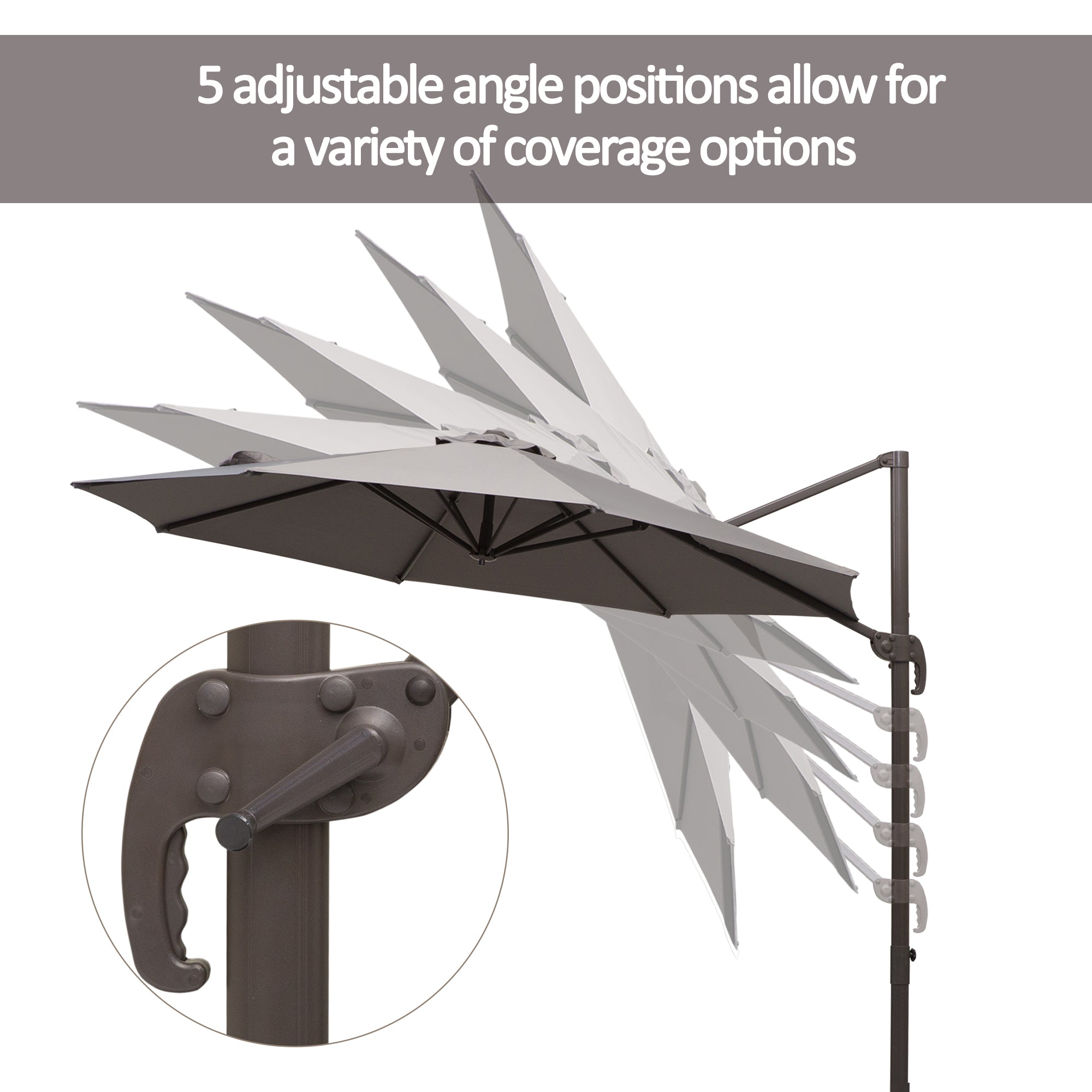 Outsunny Cantilever Hanging Patio Umbrella: 10ft 360° Rotatable Aluminum with Cross Base, Grey
