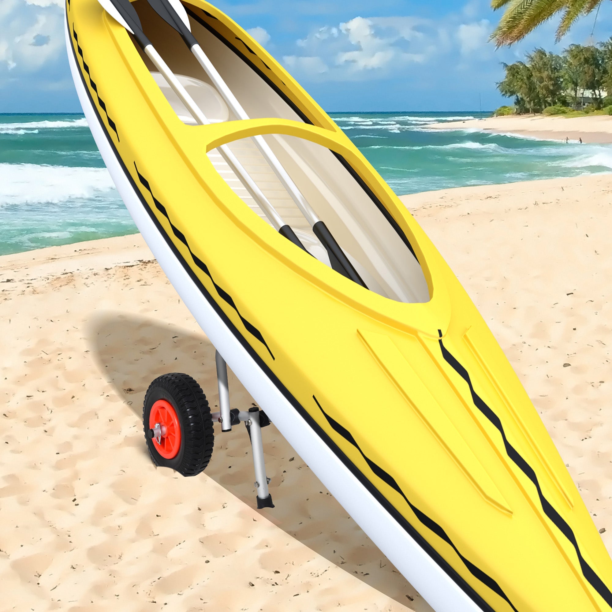 Soozier Kayak Cart Dolly with Flat-Free Wheels and Aluminum Frame for Kayaks, Canoes, Paddleboards, Folding Design, Silver