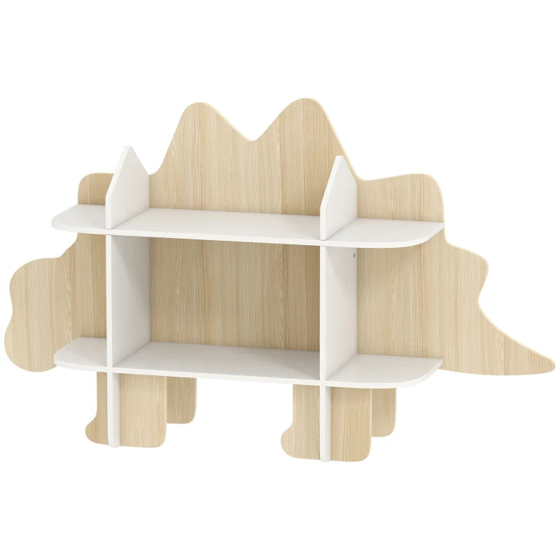 Qaba Dinosaur Themed Kids Bookshelf, 2 Tier Kids Bookcase, for Playroom, Bedroom, Living Room, Kids Room, Natural