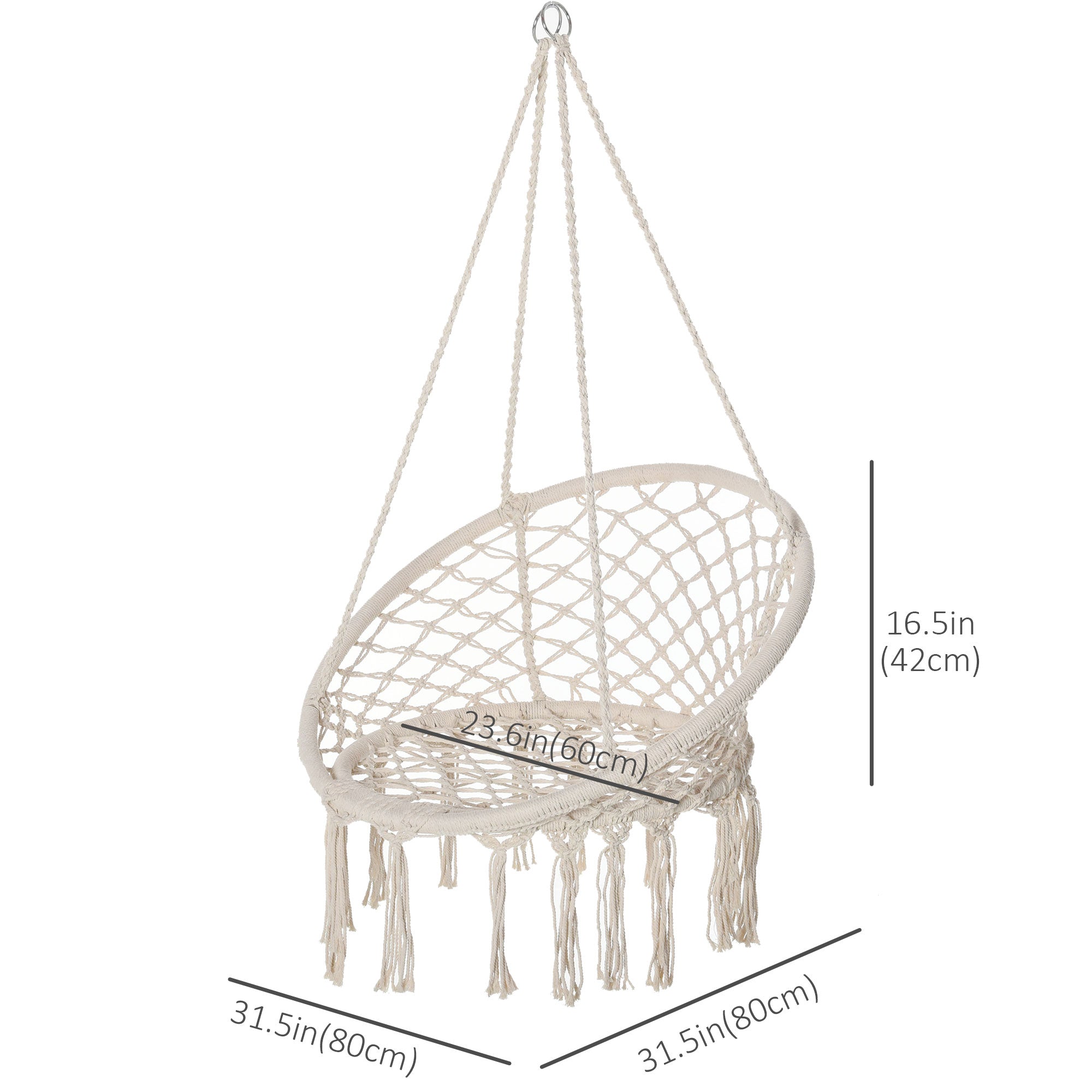 Outsunny Hammock Chair Hanging Rope Swing Indoor Outdoor Backrest Cotton Polyester Fringe Tassels Cream White