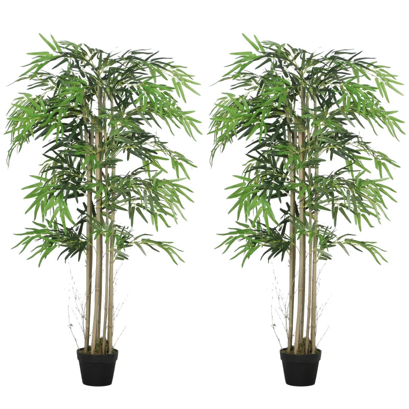 5FT Artificial Bamboo Tree Set of 2, Fake Plant with 1095 Leaves, Greenery Plant in Nursery Pot for Indoor, Green