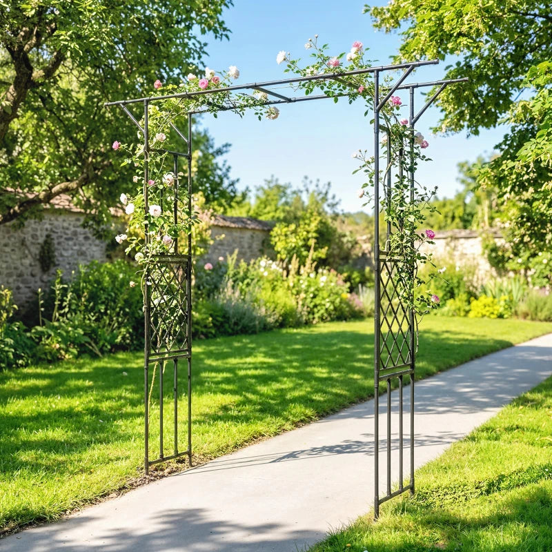Garden Arch, PE-Coated Steel Outdoor Trellis Arbor for Climbing Plants, Wedding Arch, 70.9" x 15.7" x 84.6", Black