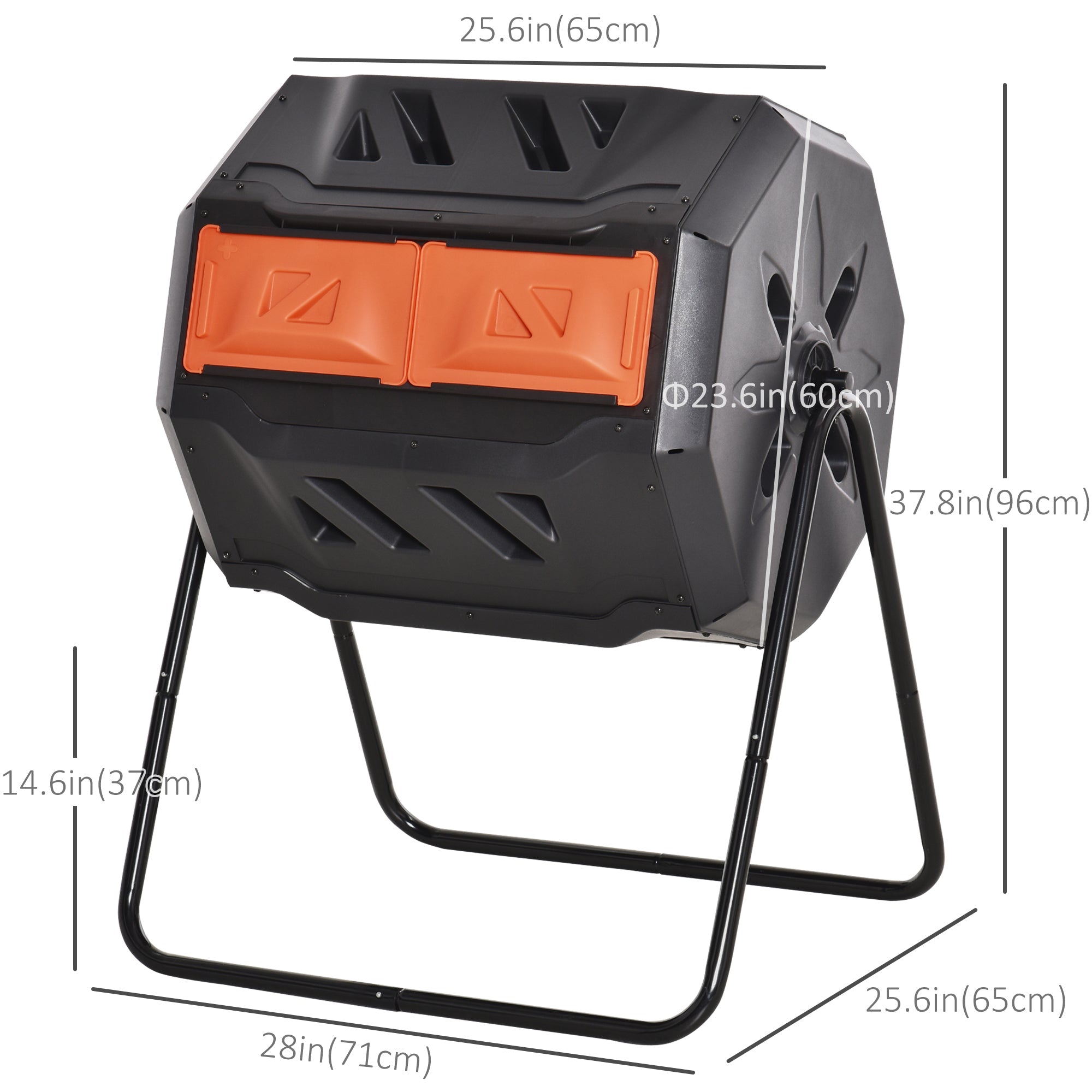 Outsunny Tumbling Composter Dual Chamber, 360° Rotation, 43 Gallon, Easy Access Sliding Doors, in Orange