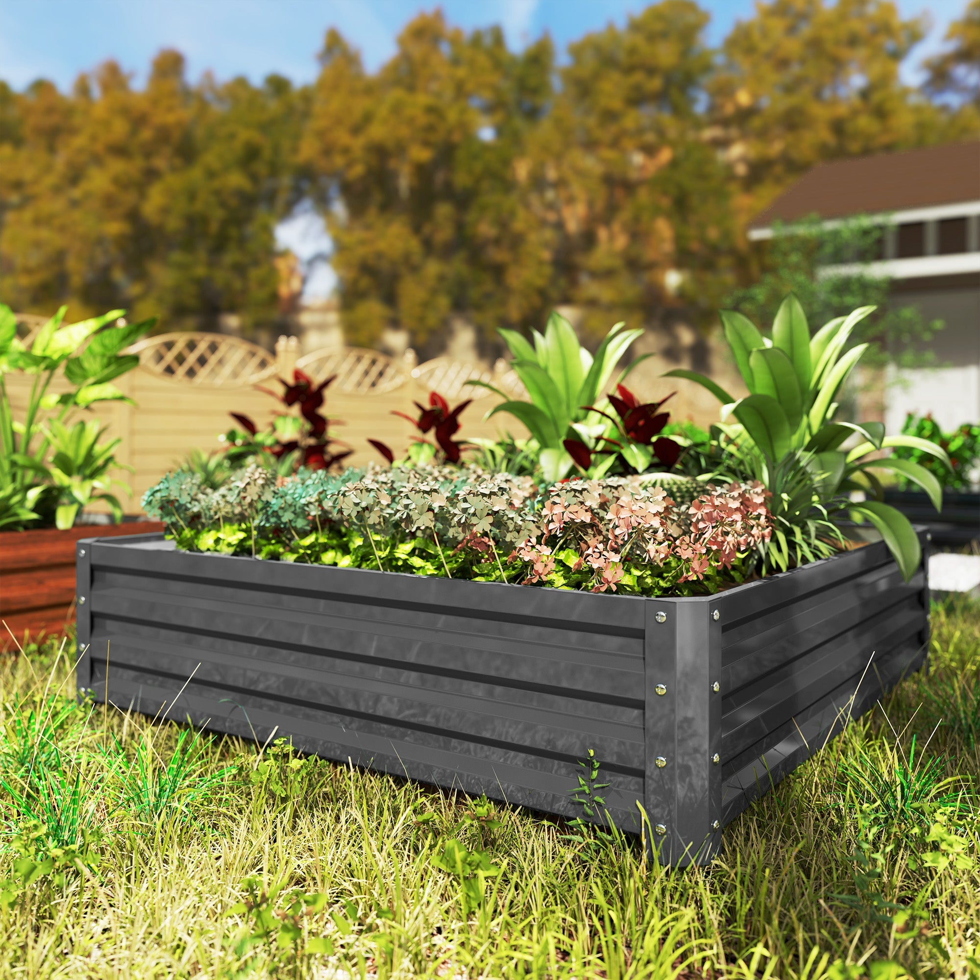 Outsunny 4'x4' Galvanized Steel Raised Bed: For Outdoor Veggies, Flowers & Herbs in Light Grey