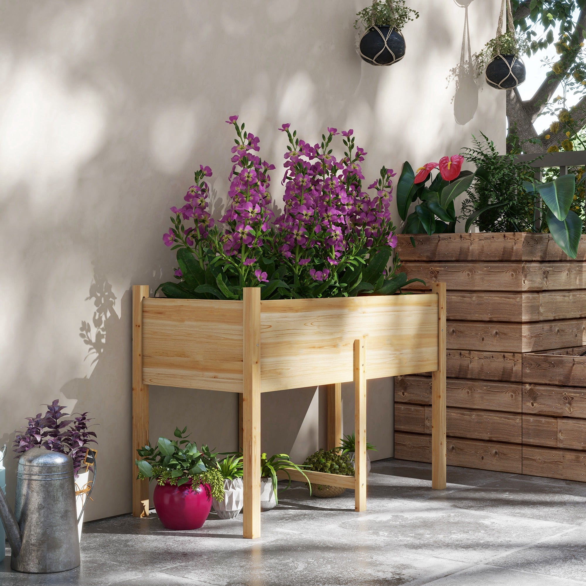Outsunny Wooden Raised Garden Bed with Drainage - Ideal for Vegetables, Flowers, Herbs, Outdoor Planter Box, 45.3"x21.7"x31.5"