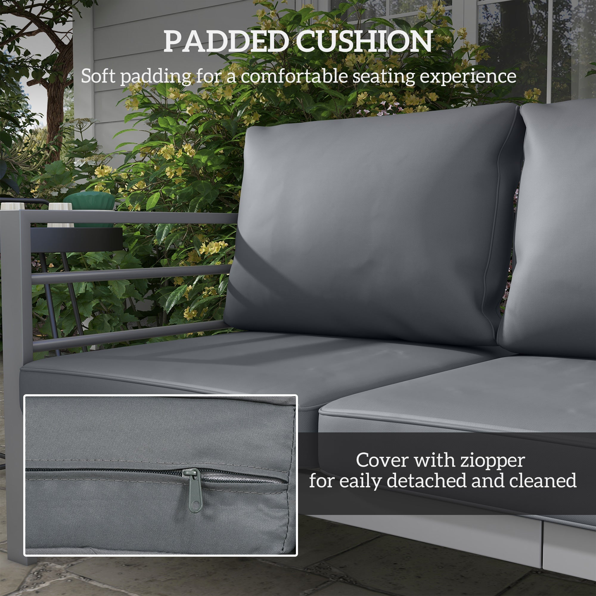 Outsunny Aluminum 3-Person Garden Sofa Outdoor Couch with Cushions Backyard Furniture Grey