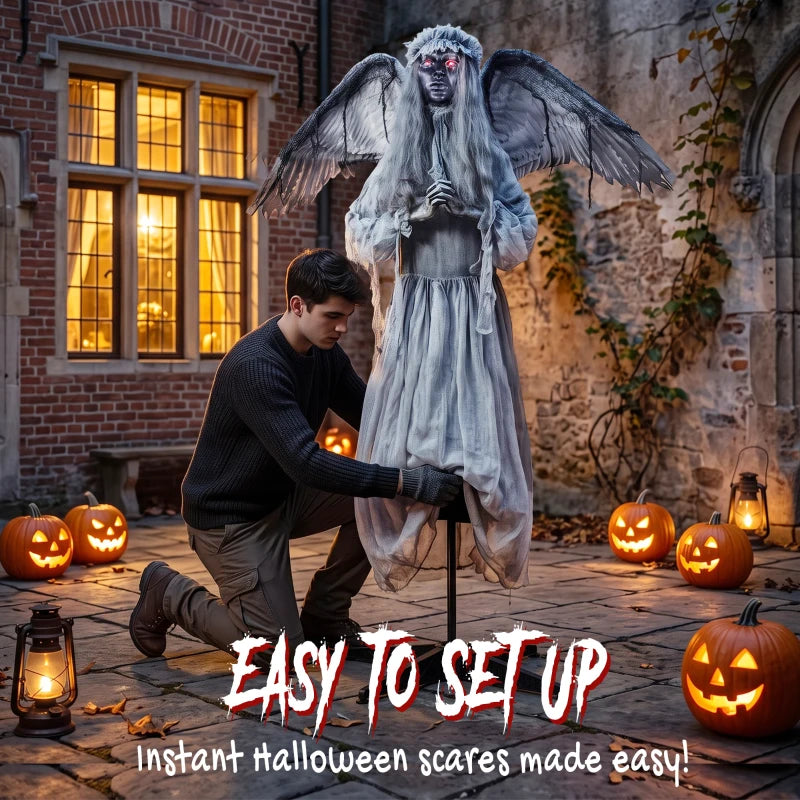 63.8" Animated Crying Angel Halloween Decoration with Light-Up Eyes, Sound & Touch Activation