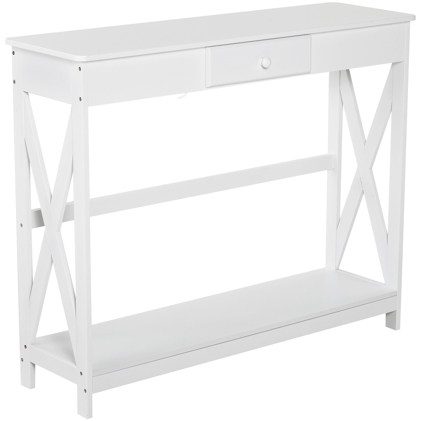 HOMCOM Narrow Console Table Entryway with Drawer Storage Shelf X-frame Slim Sofa Table for Living Room Hallway White
