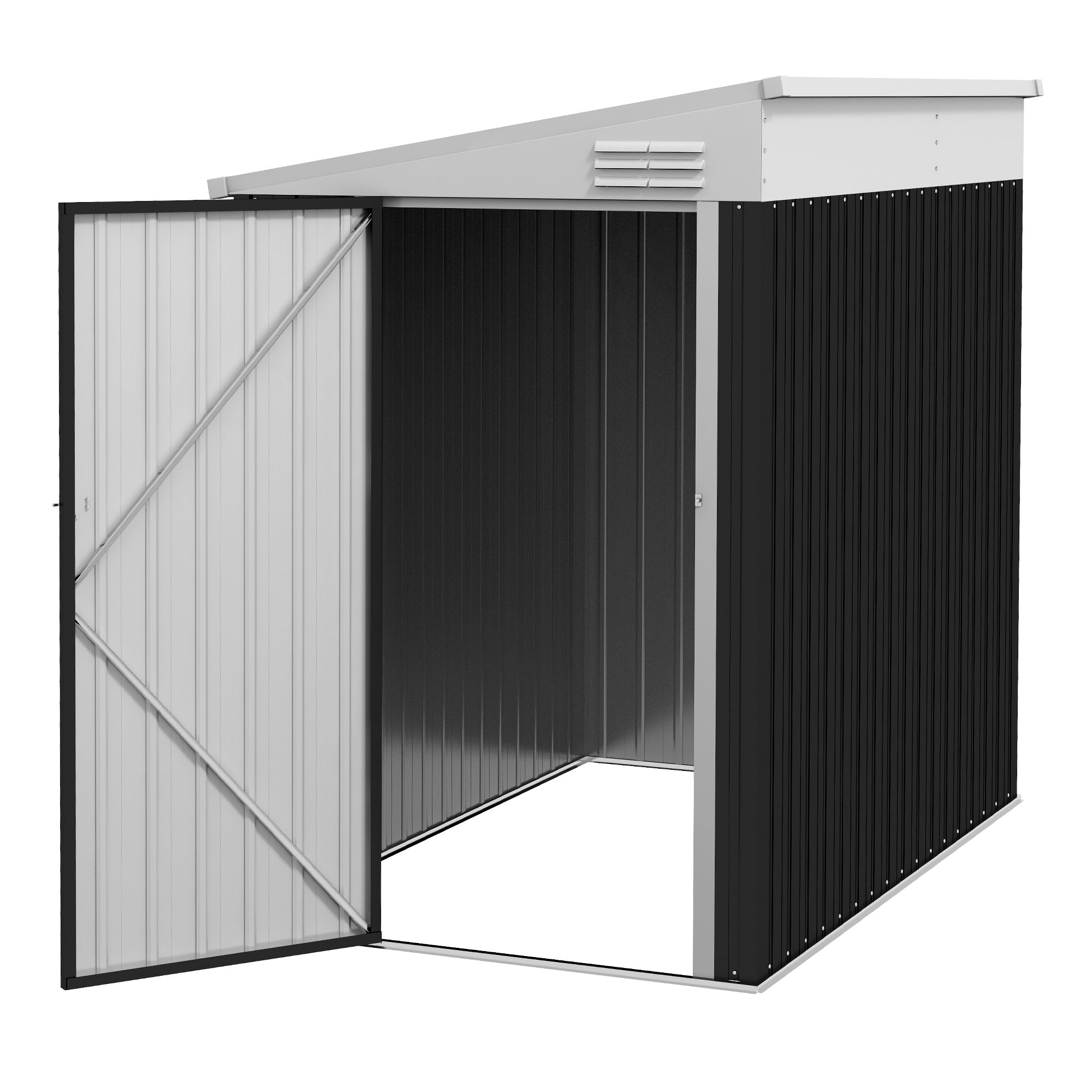 Outsunny 4x6 ft Metal Garden Shed Outdoor Storage Lean-To Tool House with Lockable Door Air Vents for Backyard Patio Lawn
