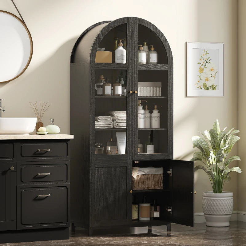 Arched Kitchen Pantry Cabinet, 71" Tall Farmhouse Kitchen Storage Cabinet with Acrylic Glass Doors, Black