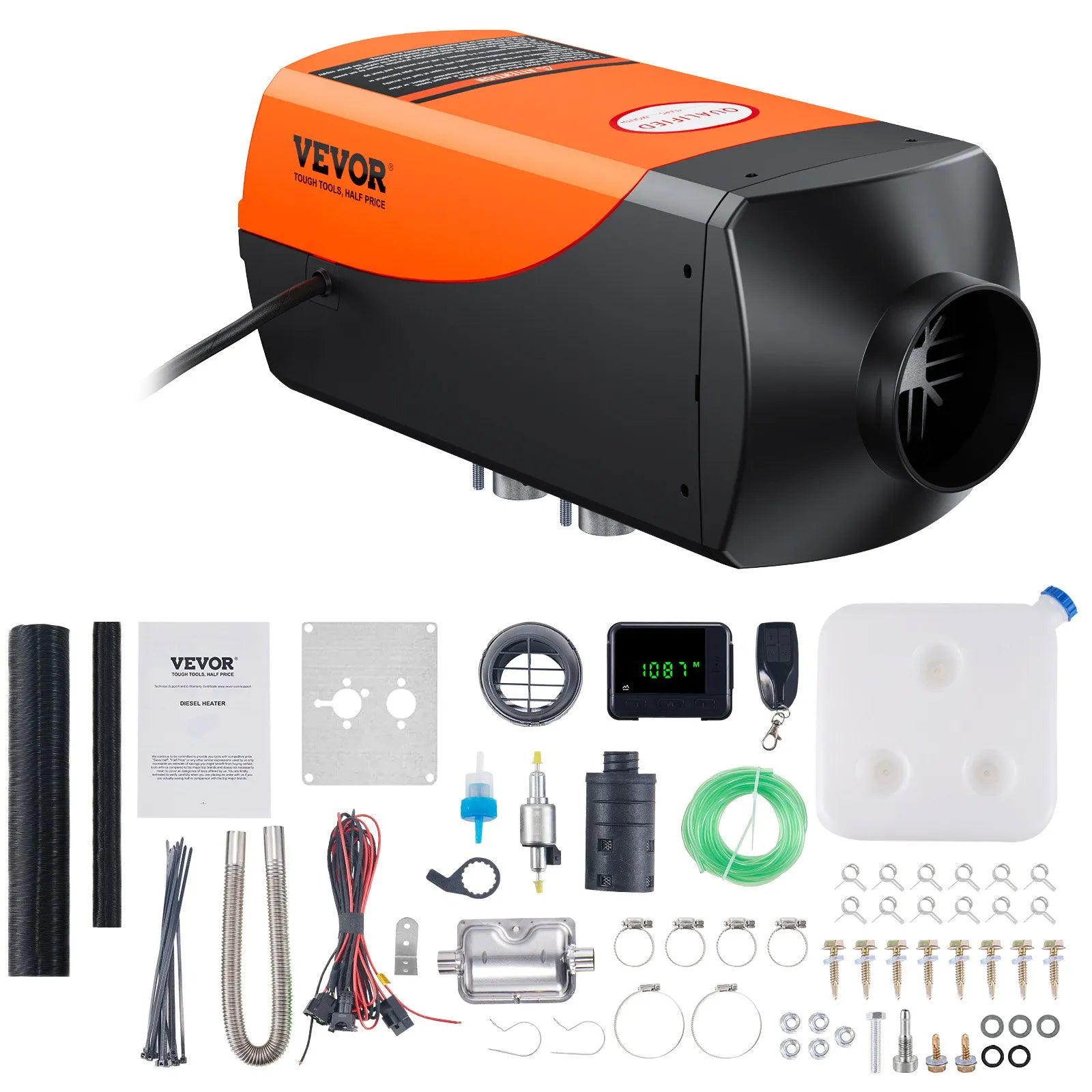 VEVOR Diesel Air Heater, 12V 2KW Diesel Heater with Remote Control and LCD Display, 10L Fuel Tank Diesel Parking Heater, Rapid Heating for RV, Trailer, Camper Van, Boat