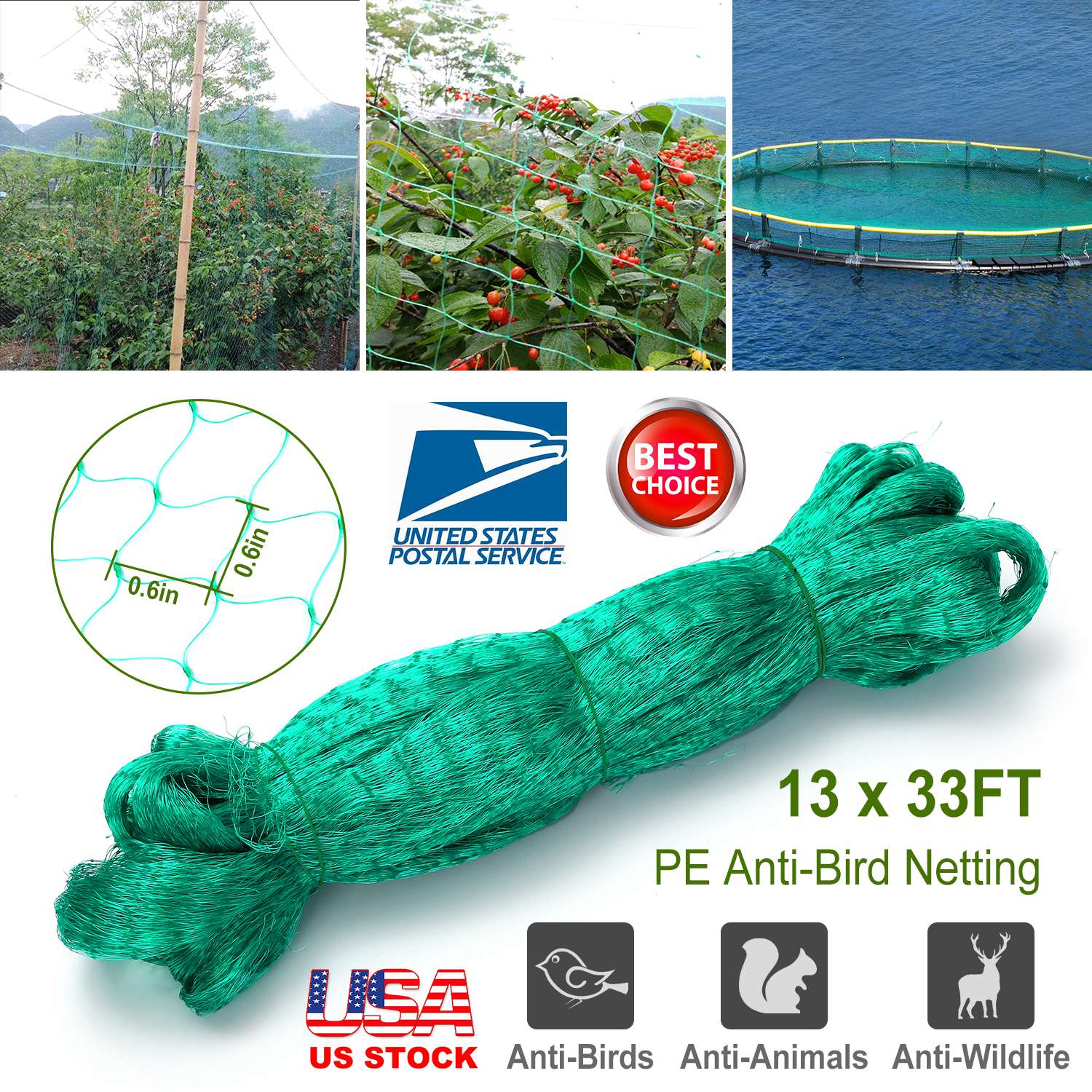 13 x 33ft Garden Netting Heavy Duty PE Anti Bird Netting Plants Fruits Tree Vegetables Protection Netting Net