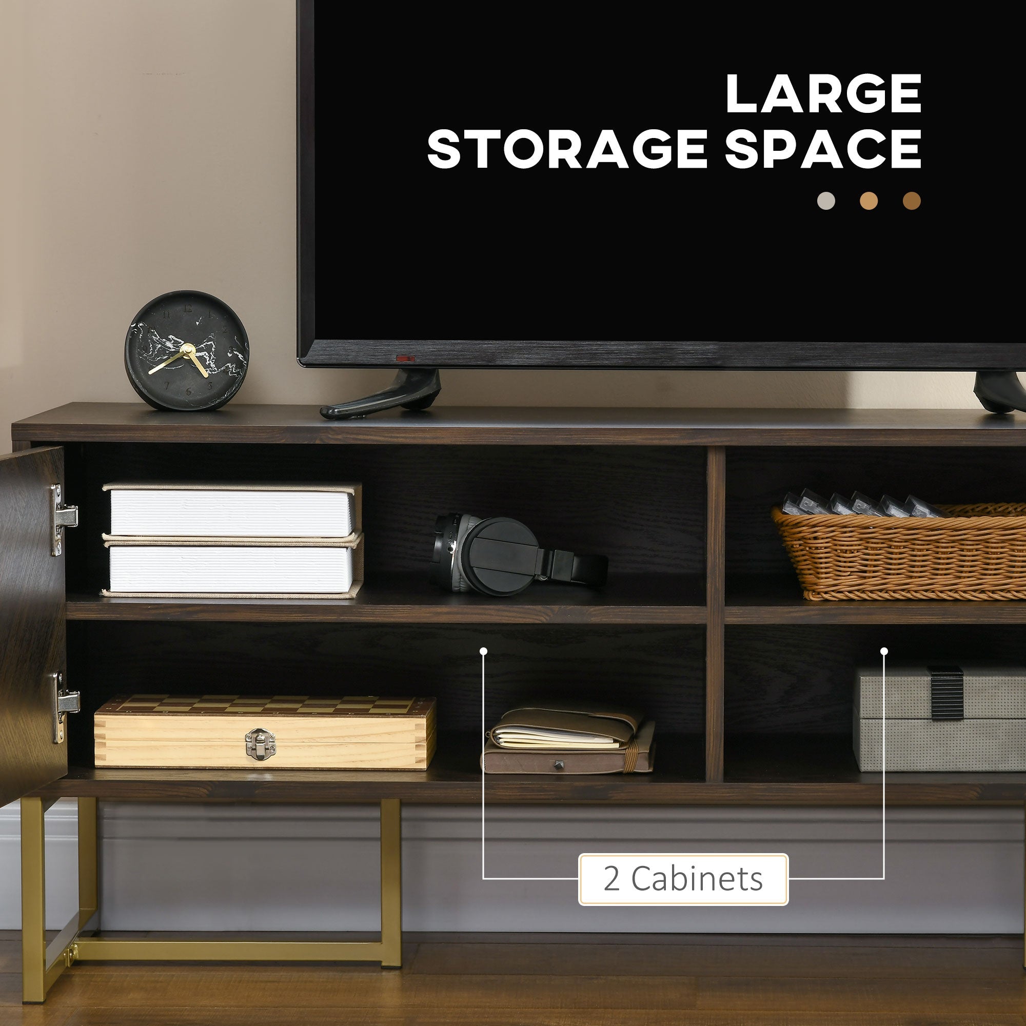 HOMCOM TV Stand for 55" TVs 2 Door Cabinets 2 Cable Managements Adjustable Shelves Natural Finish