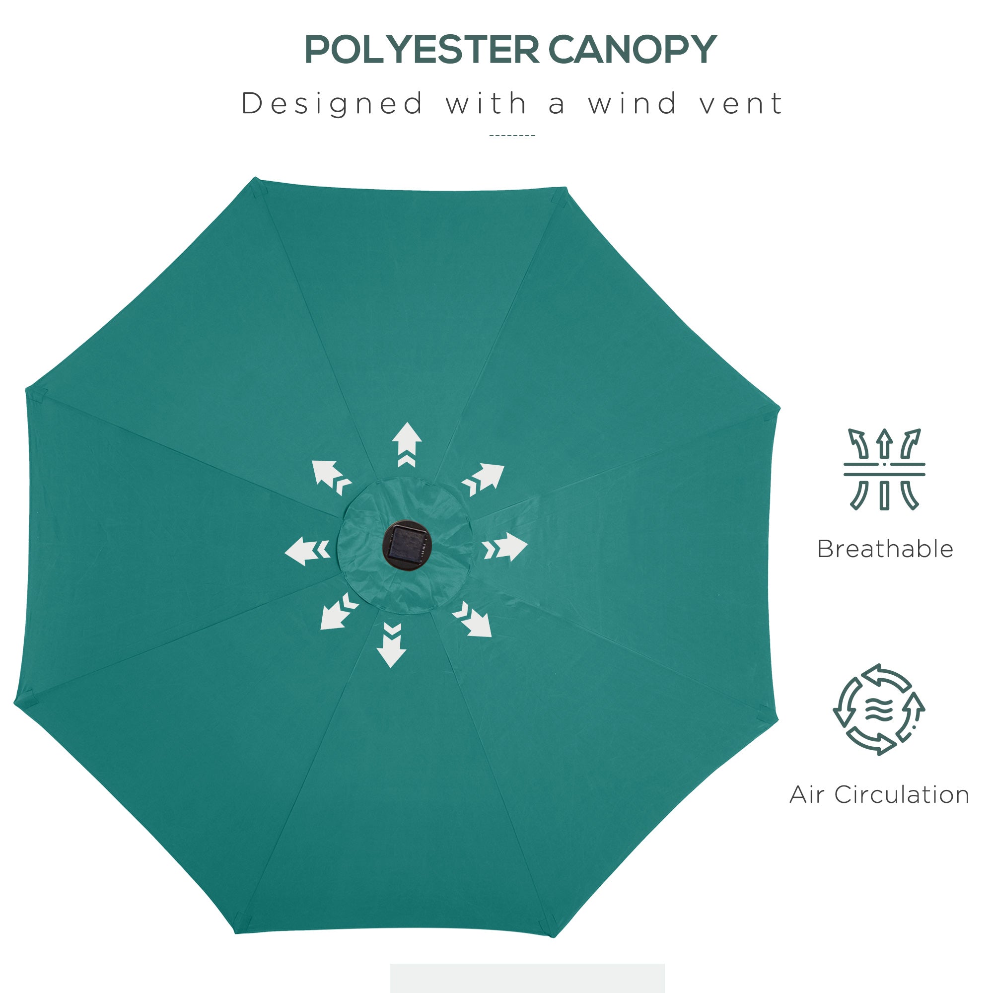 Outsunny 9ft Solar LED Patio Umbrella: Green Crank Tilt Sunshade for Garden, Beach & Outdoor Use