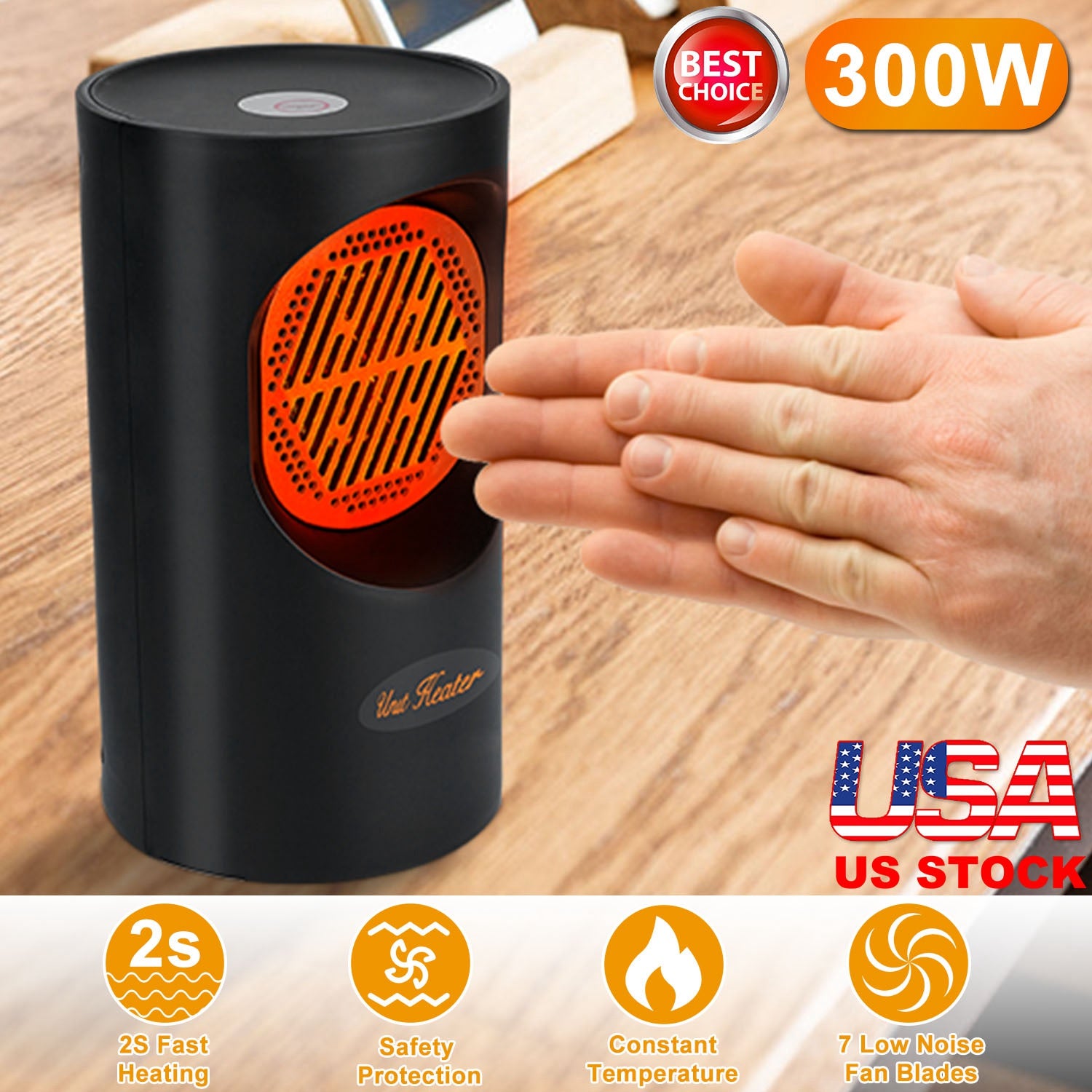 300W Portable Electric Heater Mini Heating Unit Fan Portable Floor Desktop Air Fan Heater For Office Dormitory Room