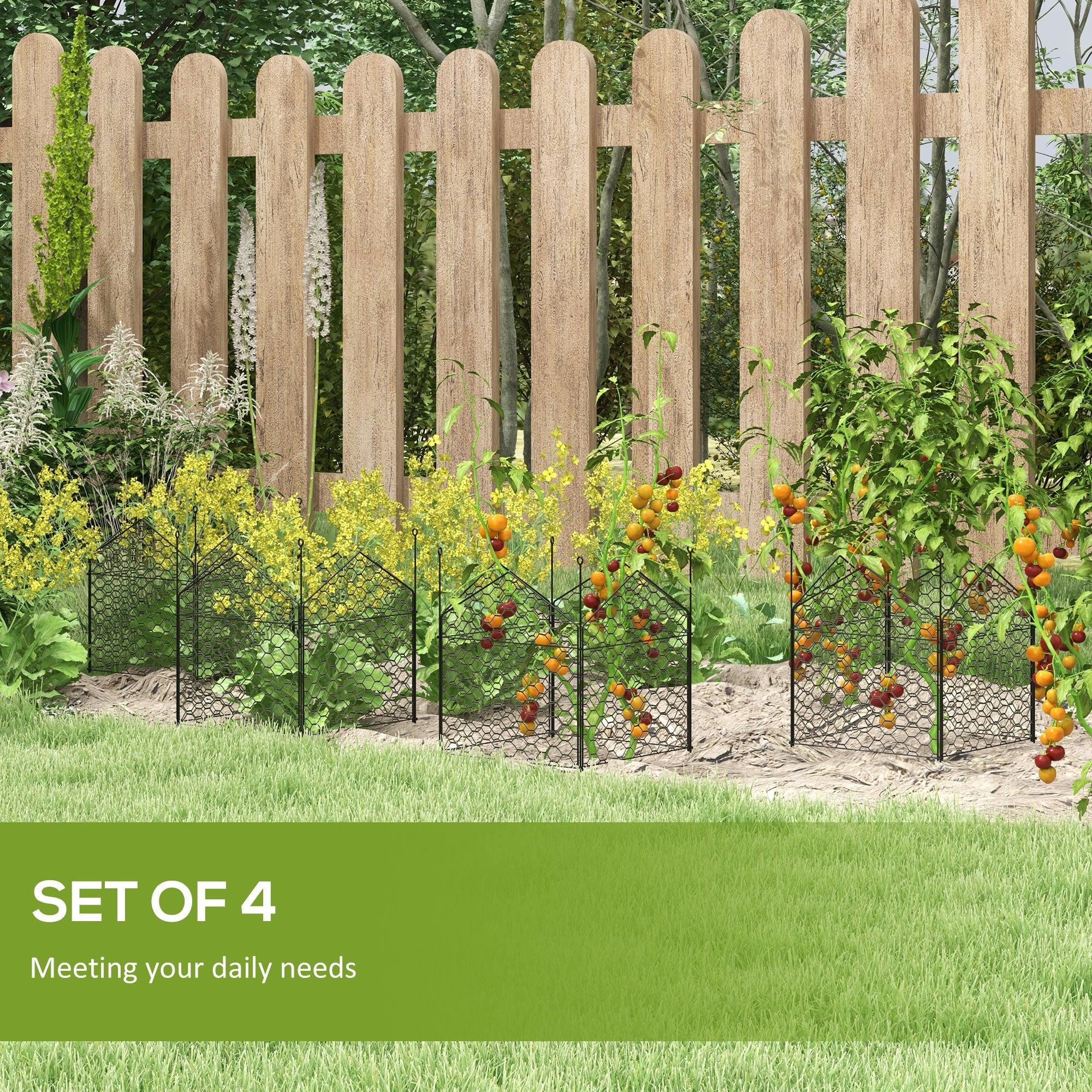 Outsunny 4 Pack Metal Garden Cloches 12"x14" Plant Cages Black Crop Protection to Keep Animals Out