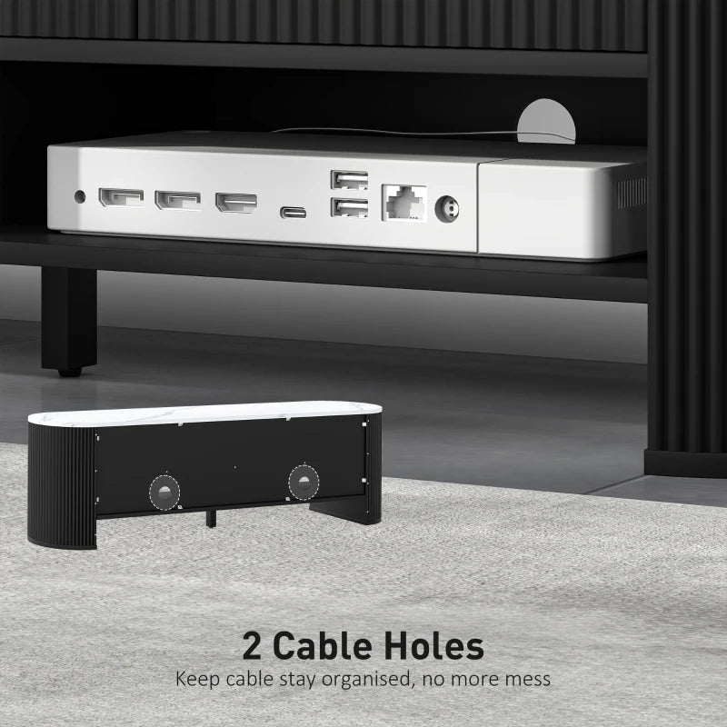 TV Stand, Modern TV Table with Marble-Effect Top, 3 Drawers and 2 Open Shelves for 32-65 Inch Television, Black