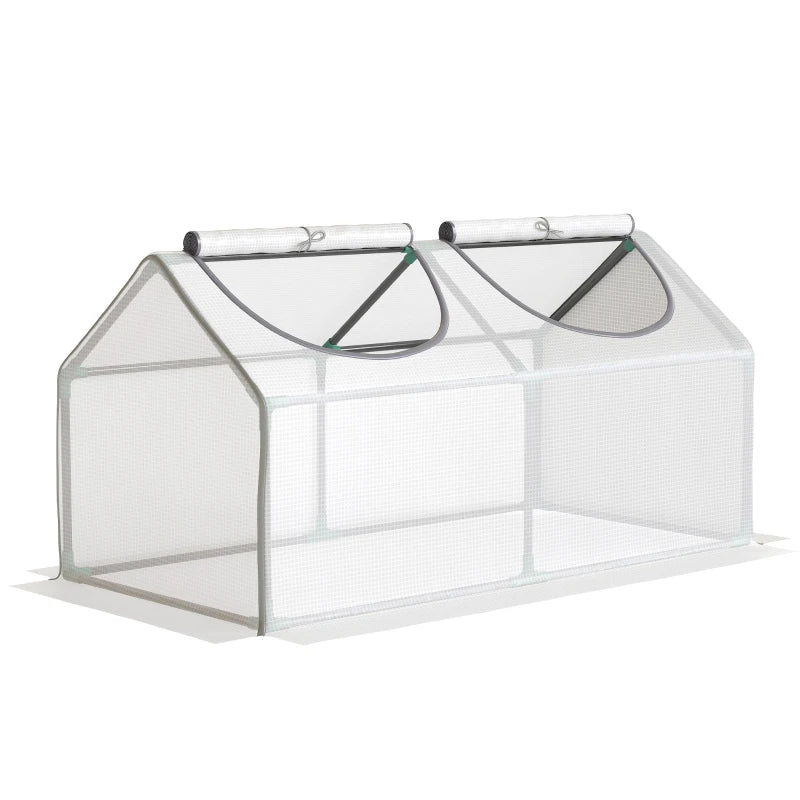 Portable Mini Tunnel Greenhouse Garden Warm House with 2 Windows Steel Frame PE Cover, 47" x 24" x 24", White