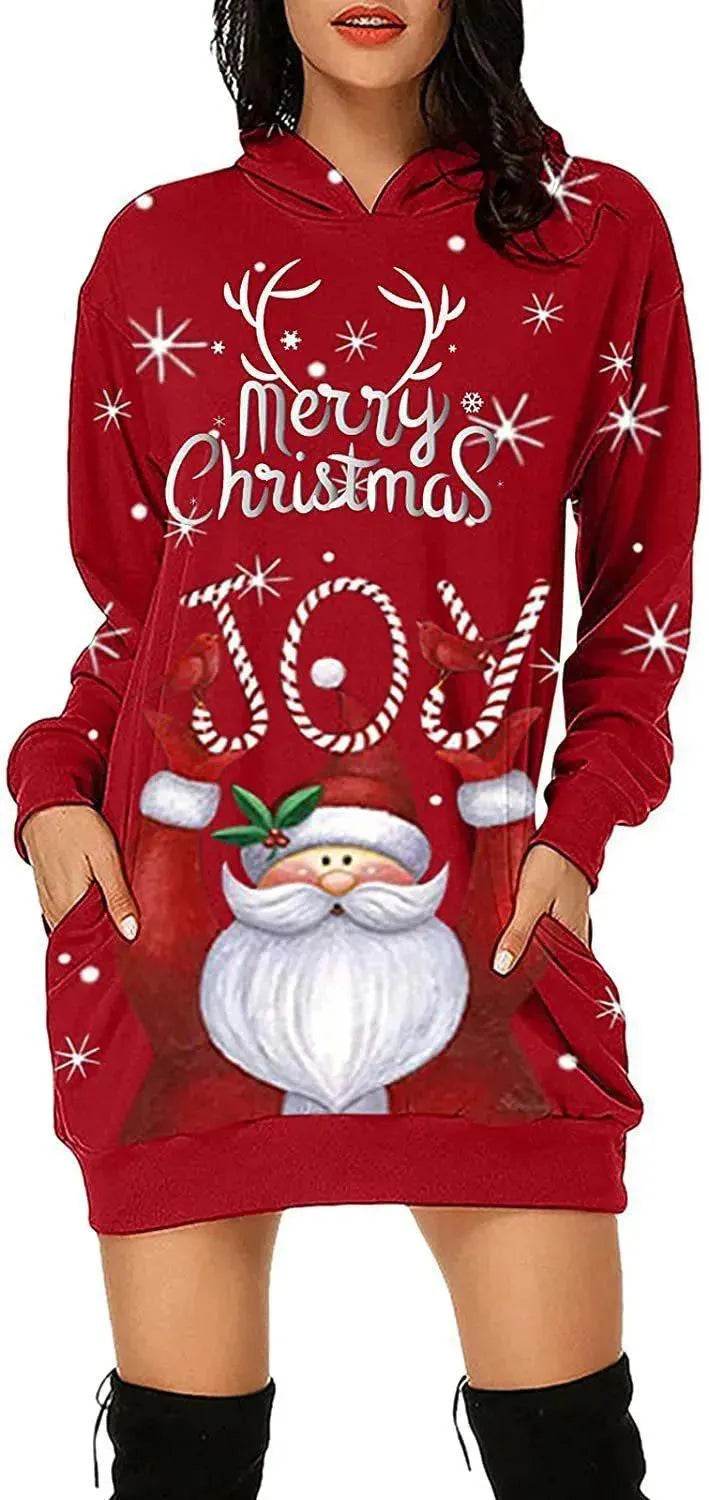 Women's Long-sleeved Christmas Hoodie Sweatshirt Dress Winter