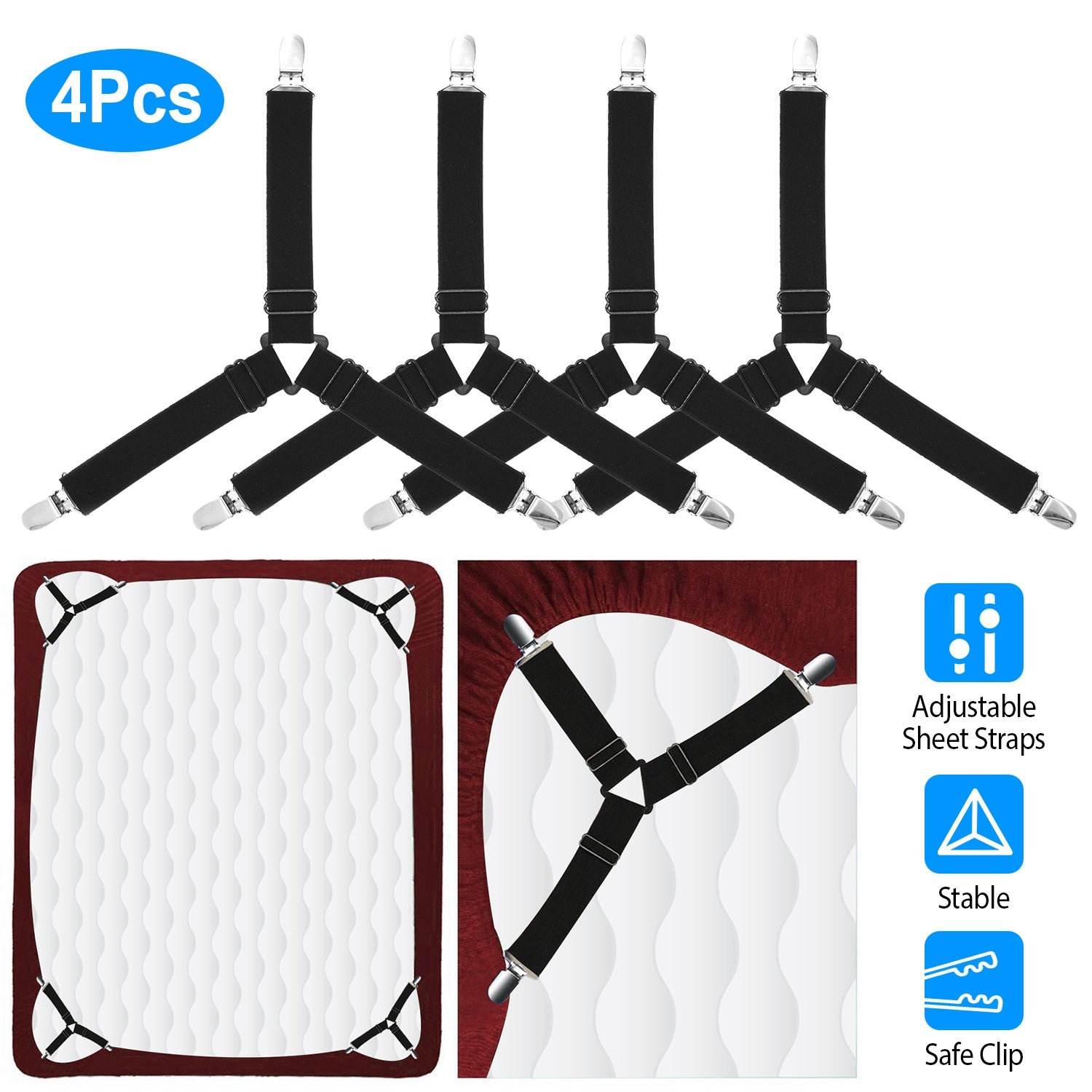 4Pcs Bed Sheet Fastener Holder Triangle Mattress Suspender Straps Grippers Clip For Covers Sofa Cushion