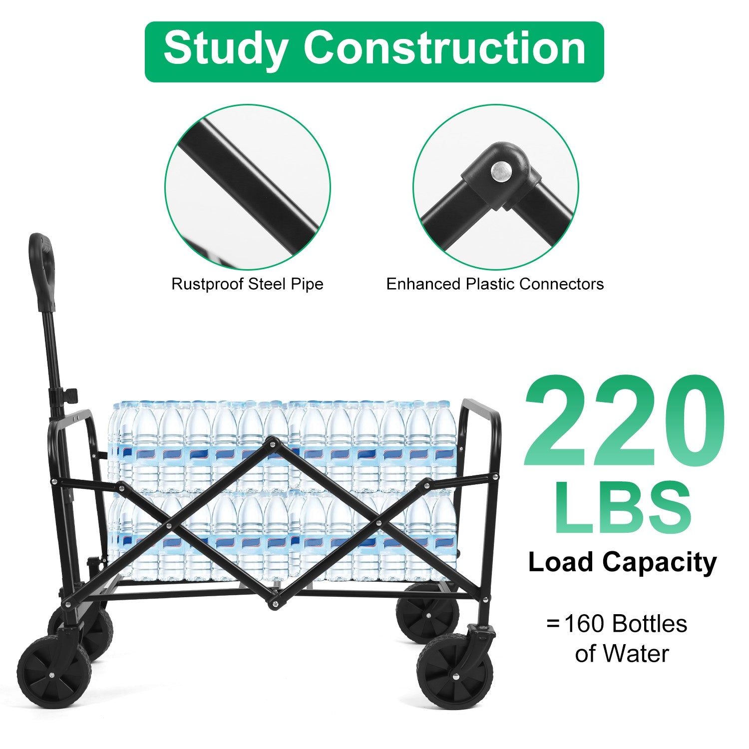 100L Collapsible Folding Wagon Cart With Adjustable Handle 220LBS Load Capacity Heavy Duty Foldable Utility Outdoor Wagon For Camping Shopping Garden