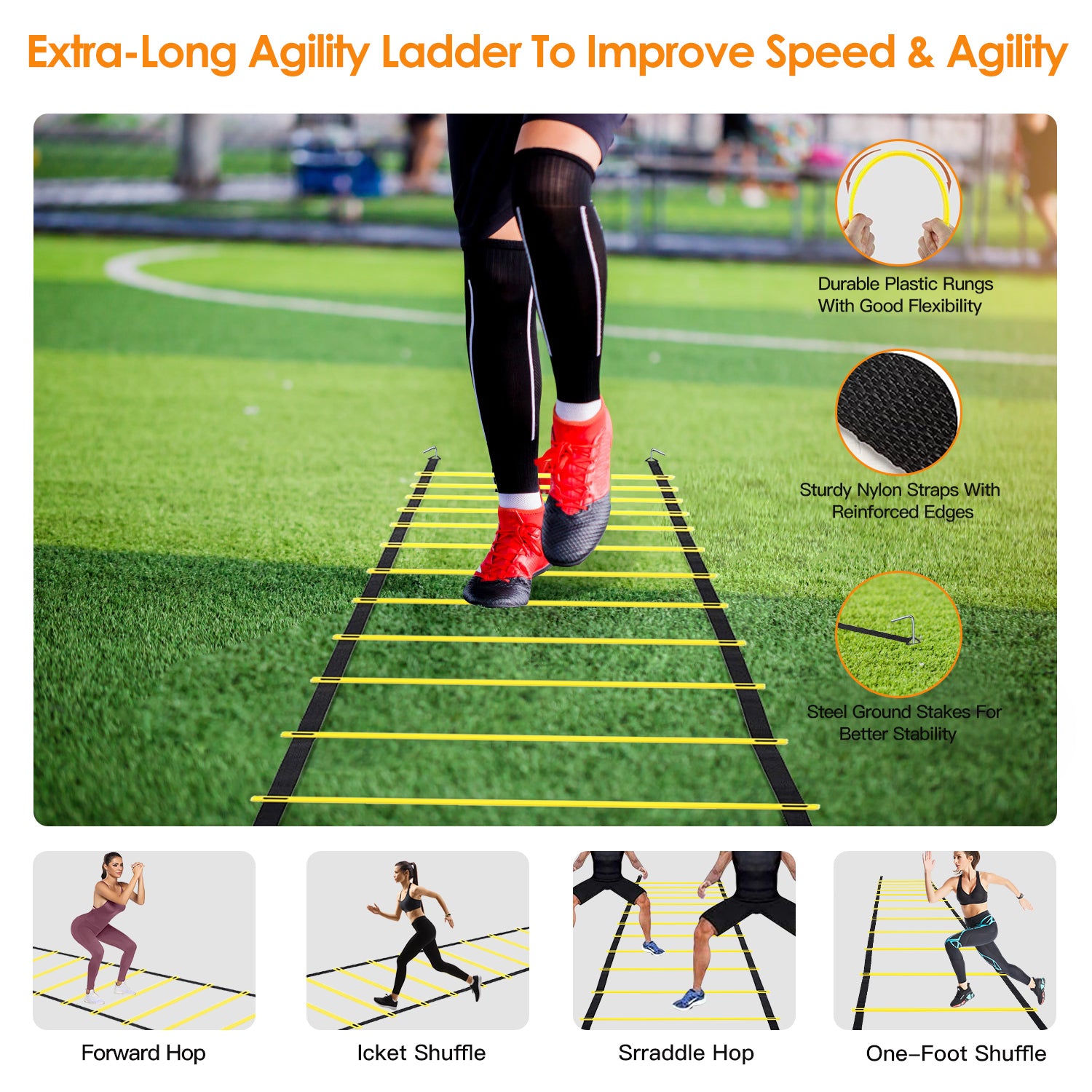 Speed Agility Training Equipment Set For Pro Beginner Including Cones Parachute Stakes Hurdles 19.68FT Ladder with Carrying Bag Soccer Football Basket