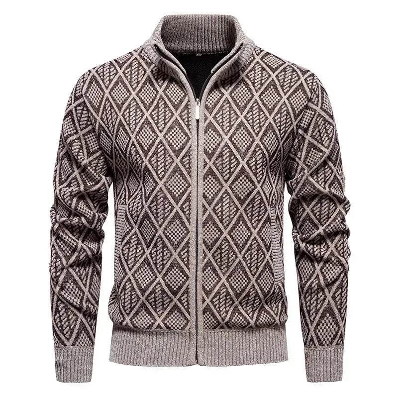 2025 Fall Winter Men Fleece-lined Thick Stand Collar Sweater Cardigan for men
