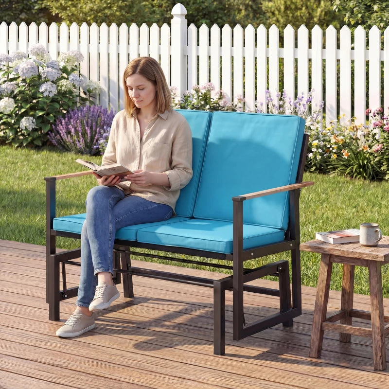 Outdoor Glider Bench for 2 Person, Patio Glider Loveseat with Thick Cushions for Garden Balcony Porch, Navy Blue