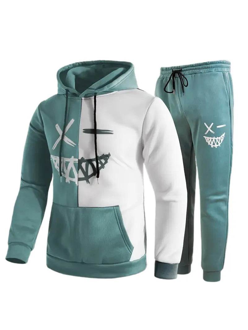 Casual Classic Plaid Long Sleeve Sweatshirt Hoodie set Suit men