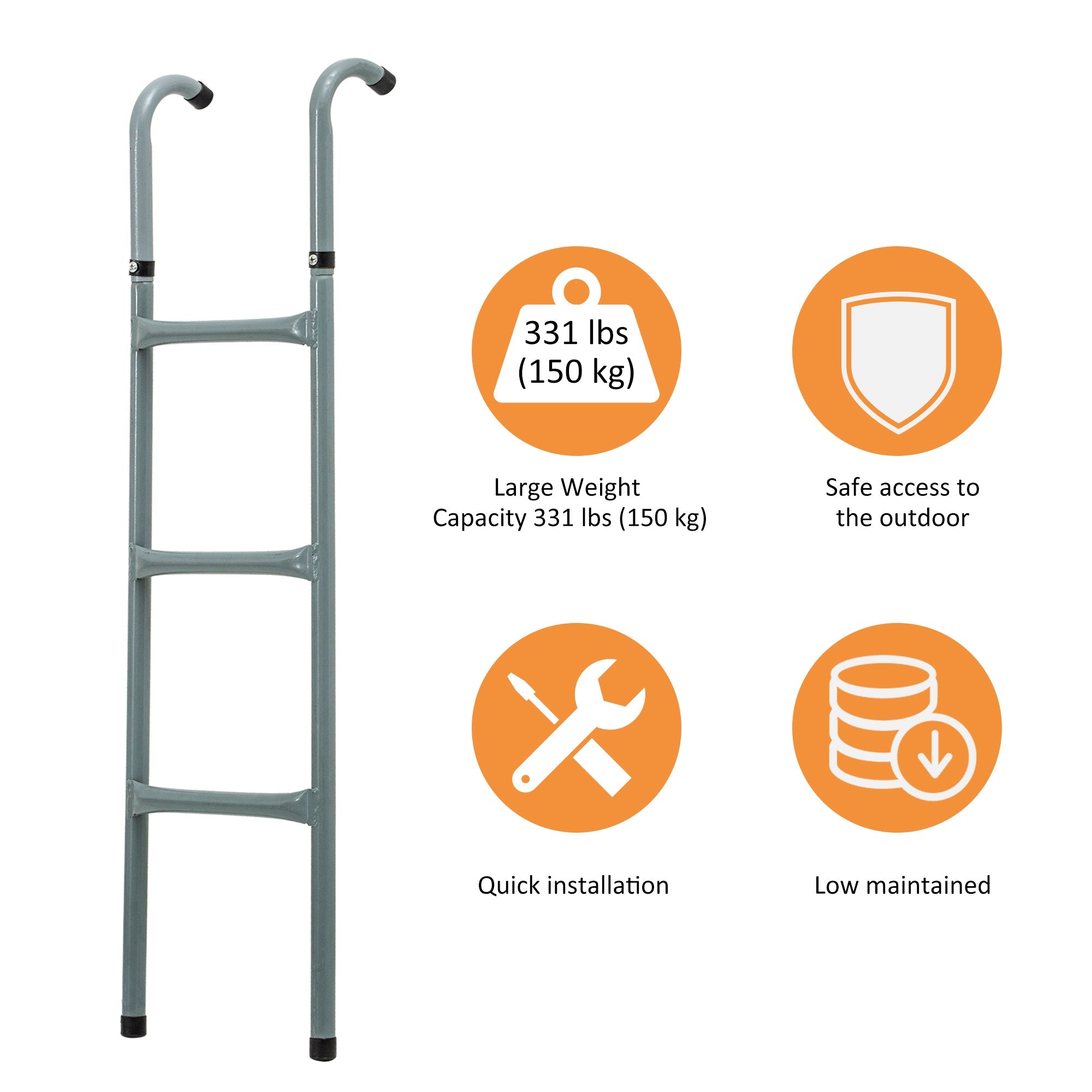 HOMCOM Steel Trampoline Ladder, Fit 12ft & 14ft Trampoline, 3-Step Trampoline Ladder, Trampoline Accessories, 330 lbs Capacity