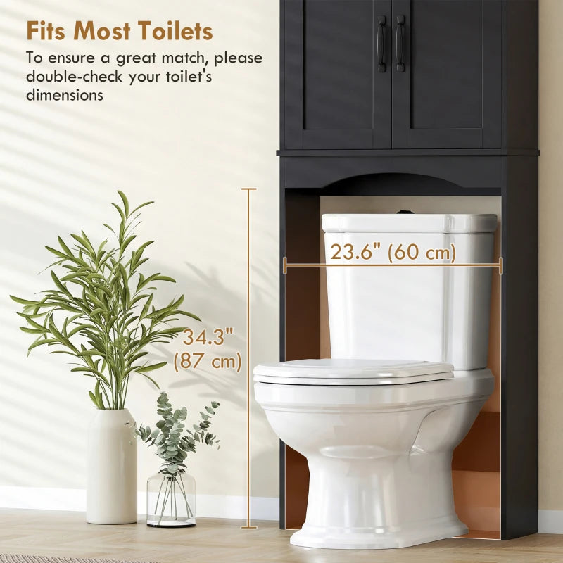 Over the Toilet Storage Cabinet Freestanding Bathroom Organizer with 2 Doors and Open Shelf Black