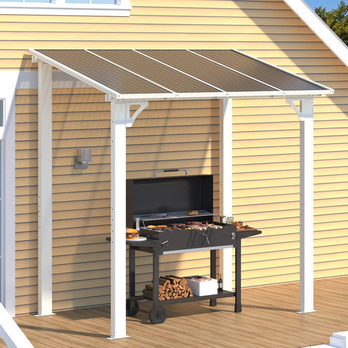 AECOJOY 8' x 5' Wall-Mounted Gazebo Pergola – Hardtop Polycarbonate Roof Patio Cover