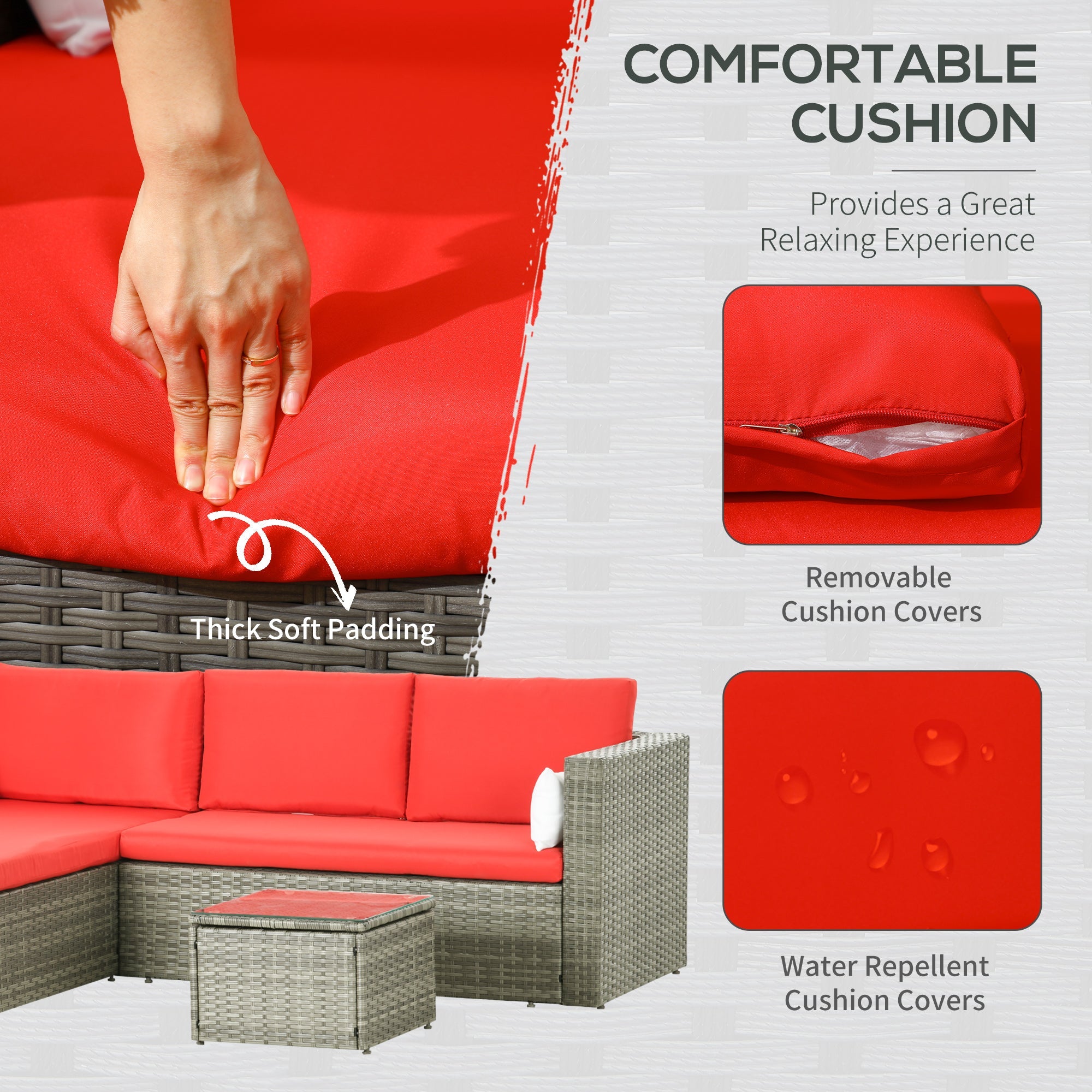 Outsunny 3pc Modern Rattan Sofa Set Wicker Patio Furniture Coffee Table Cushions Pillows