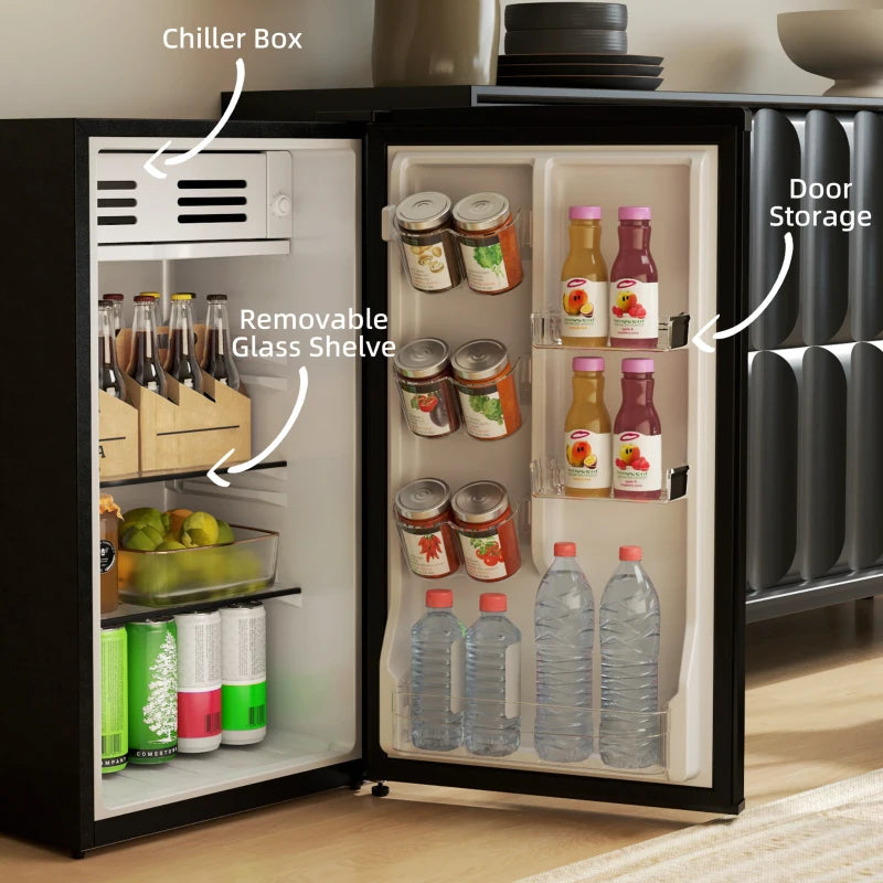 Retro Mini Fridge, 3.1 Cu. Ft Single Door Compact Refrigerator with Adjustable Thermostat, 2 Glass Shelves, Black
