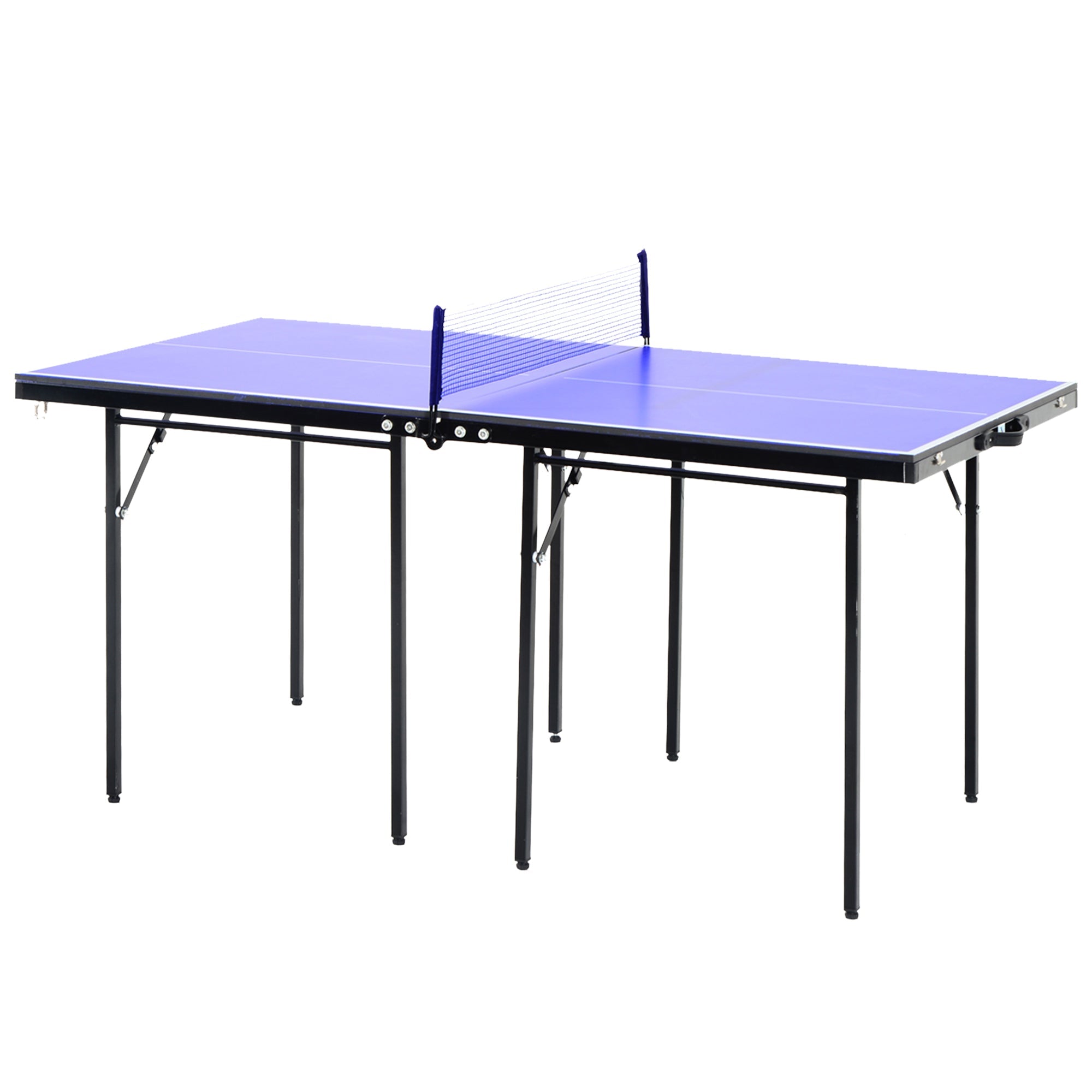 Soozier Folding Table Tennis Table, Portable Ping Pong Table with Side Handles, Net, Blue