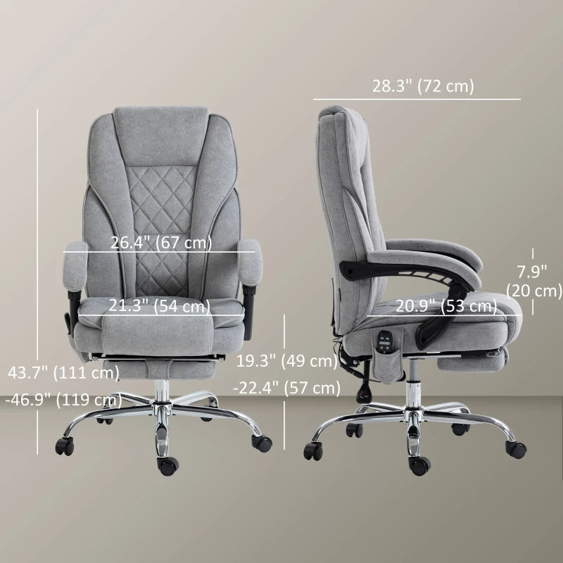 Massage Office Chair, Reclining Computer Chair with Adjustable Height and Footrest, Grey