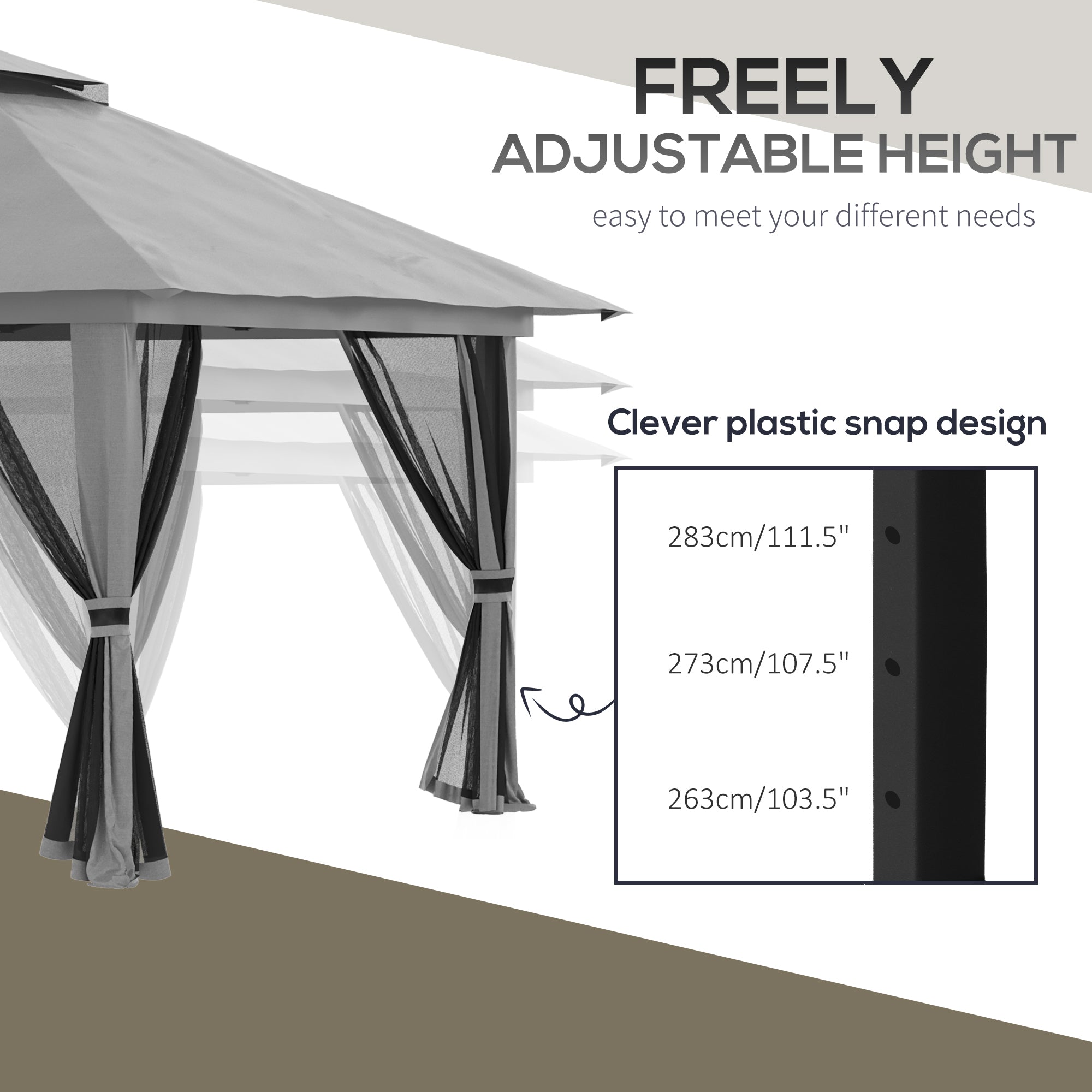 Outsunny 13 x 13ft Pop Up Gazebo, 2-Tier Roof Portable Canopy with Carry Bag for Garden & Patio, Grey