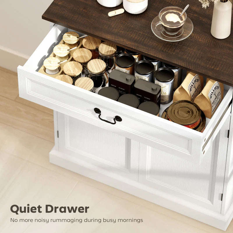 Buffet Cabinet, 32" Farmhouse Sideboard with Thick Top, Quiet Drawer and Adjustable Shelf, White Wood Grain