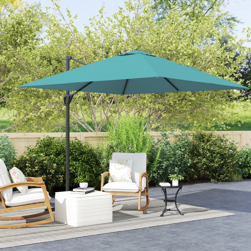8'x8' Square Patio Hanging Offset Umbrella, Outdoor Cantilever Parasol w/ Cross Base, Blue