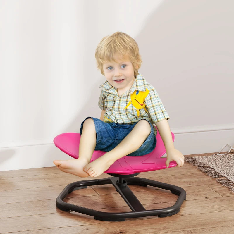 Qaba Butterfly-Shaped Kids Swivel Chair, Non-Slip Sit and Spin Sensory Chair for Training Body Coordination, Pink