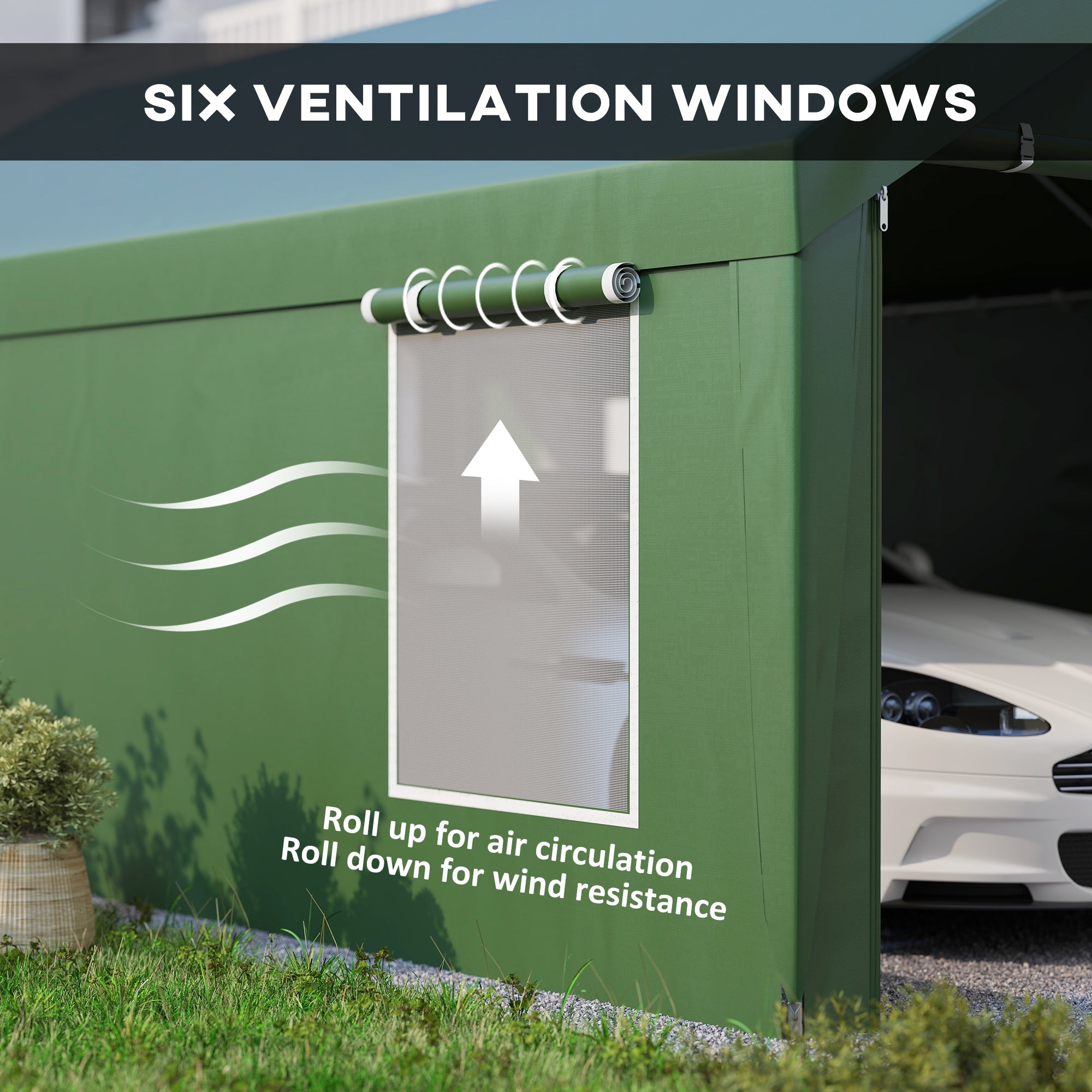 Outsunny 12 x 20ft Carport with 2 Roll-Up Doors, 4 Windows, Portable Garage with Removable Sidewalls for Car, Truck, Dark Green